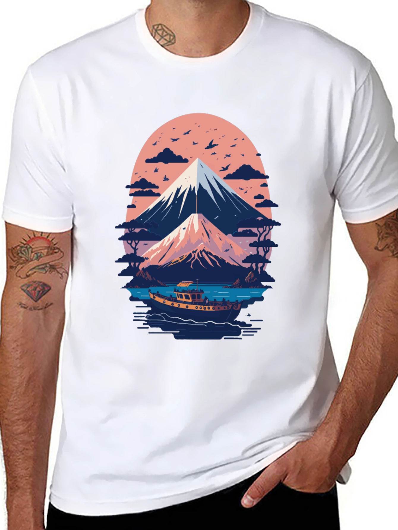 Mount Fuji Boat Trip Graphic Tee - Black
