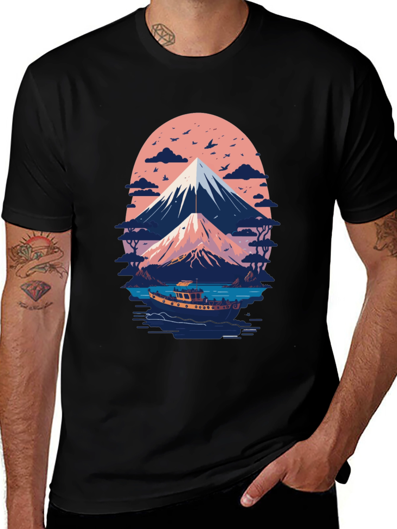 Mount Fuji Boat Trip Graphic Tee - Black