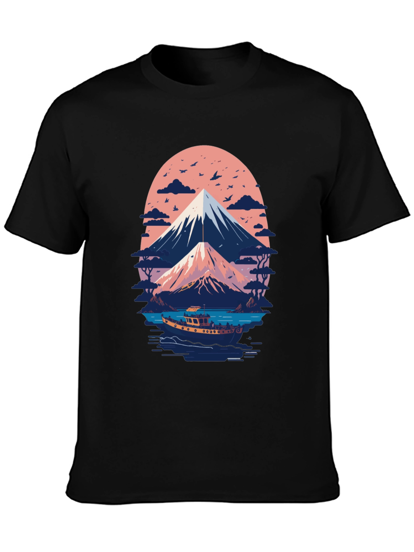 Mount Fuji Boat Trip Graphic Tee - Black