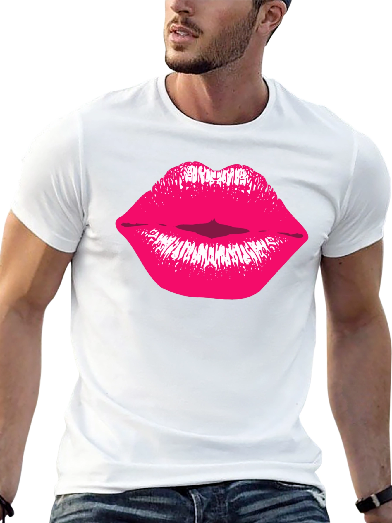 Kiss Lips Graphic Tee - Stylish Black Cotton T-Shirt