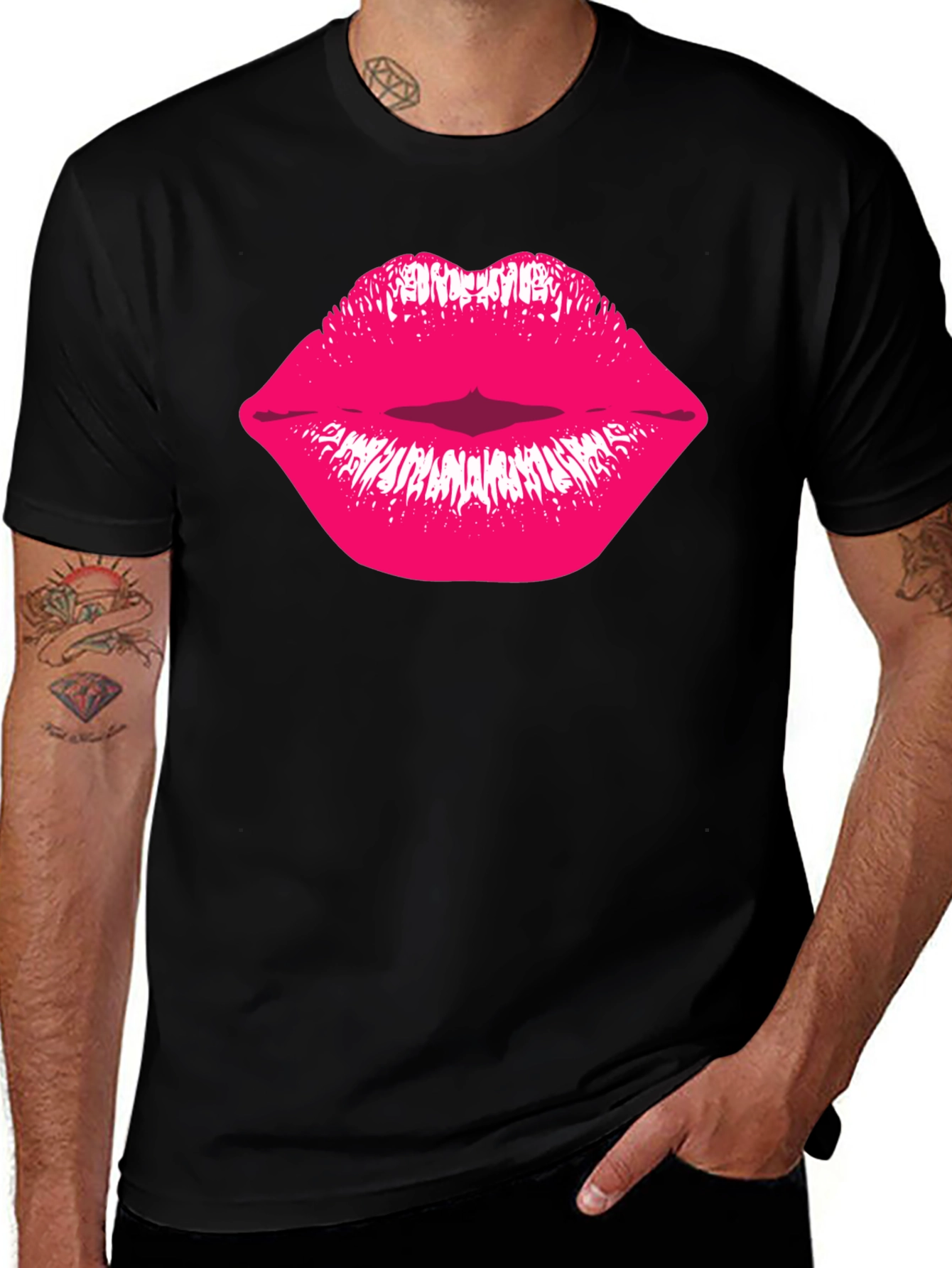 Kiss Lips Graphic Tee - Stylish Black Cotton T-Shirt