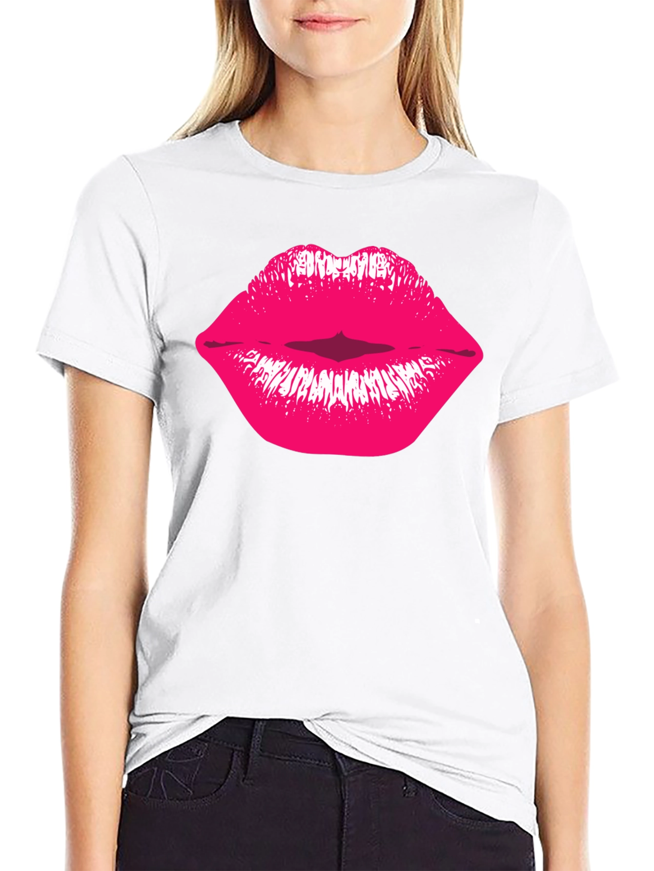 Kiss Lips Graphic Tee - Stylish Black Cotton T-Shirt