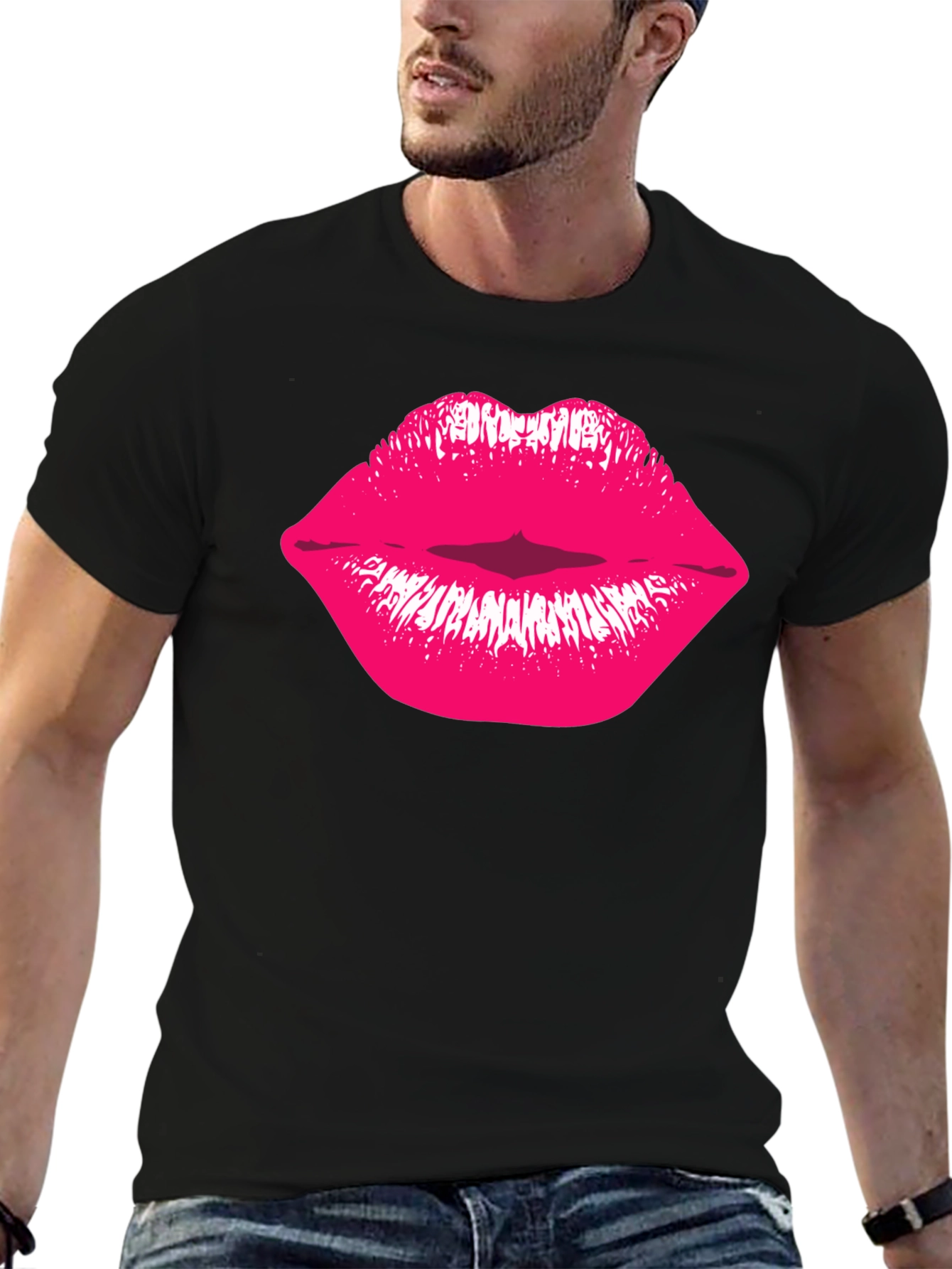 Kiss Lips Graphic Tee - Stylish Black Cotton T-Shirt