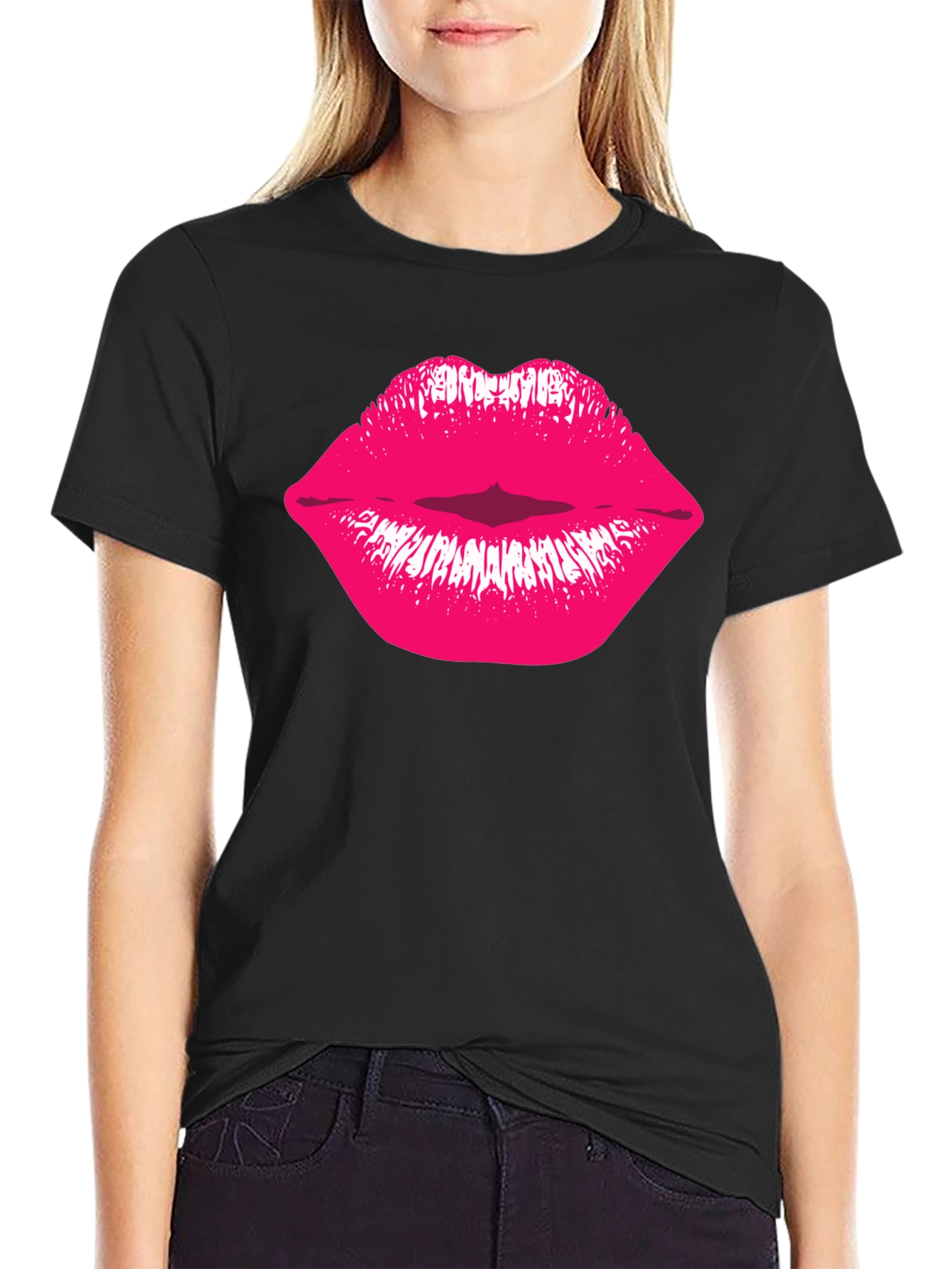 Kiss Lips Graphic Tee - Stylish Black Cotton T-Shirt