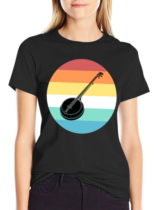Retro Banjo Sunset Graphic Tee - Black Cotton T-Shirt