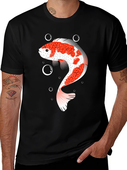 Koi Fish Graphic T-Shirt - Black Cotton Blend