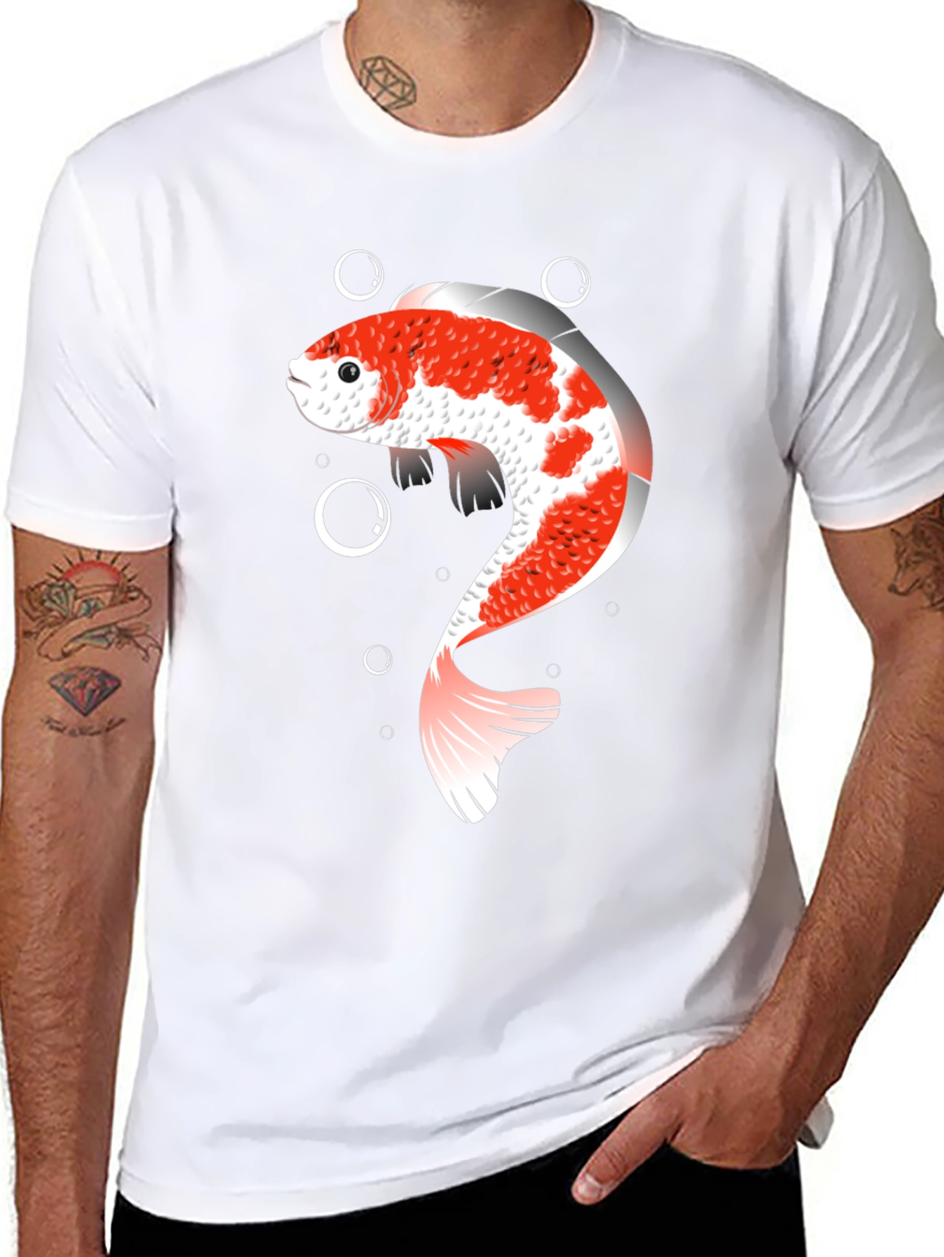 Koi Fish Graphic T-Shirt - Black Cotton Blend