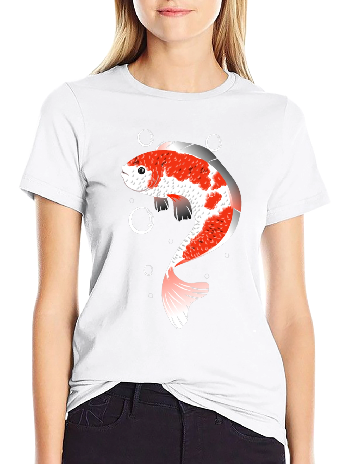 Koi Fish Graphic T-Shirt - Black Cotton Blend