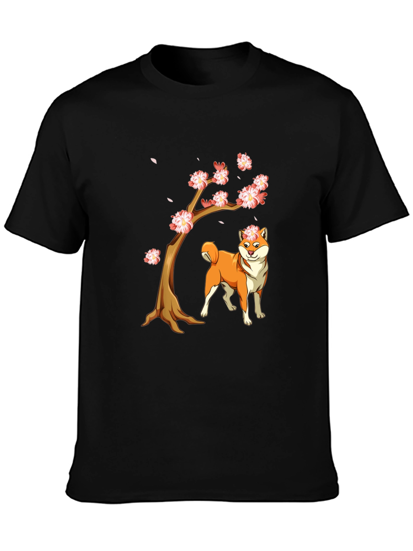 Shiba Inu Cherry Blossom Tree Graphic Tee