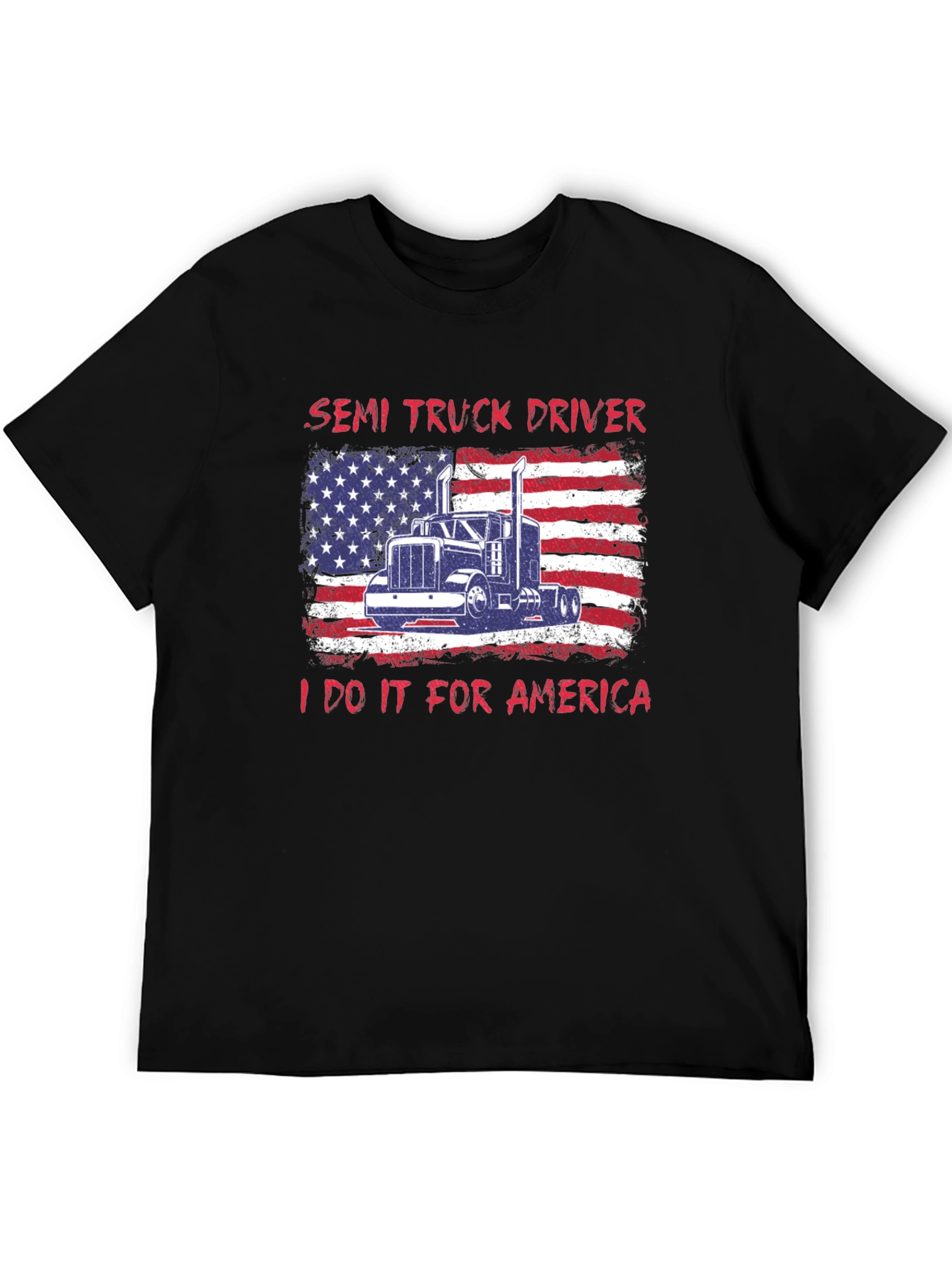 Semi Truck Driver Patriotic USA Flag Graphic T-Shirt
