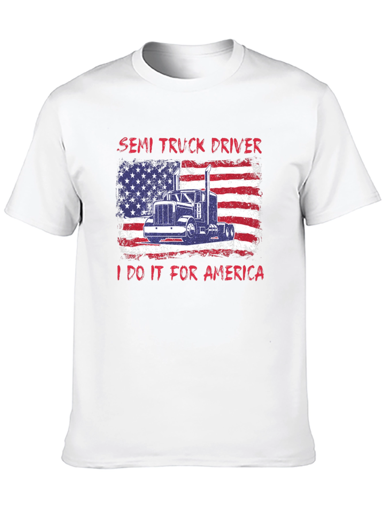 Semi Truck Driver Patriotic USA Flag Graphic T-Shirt