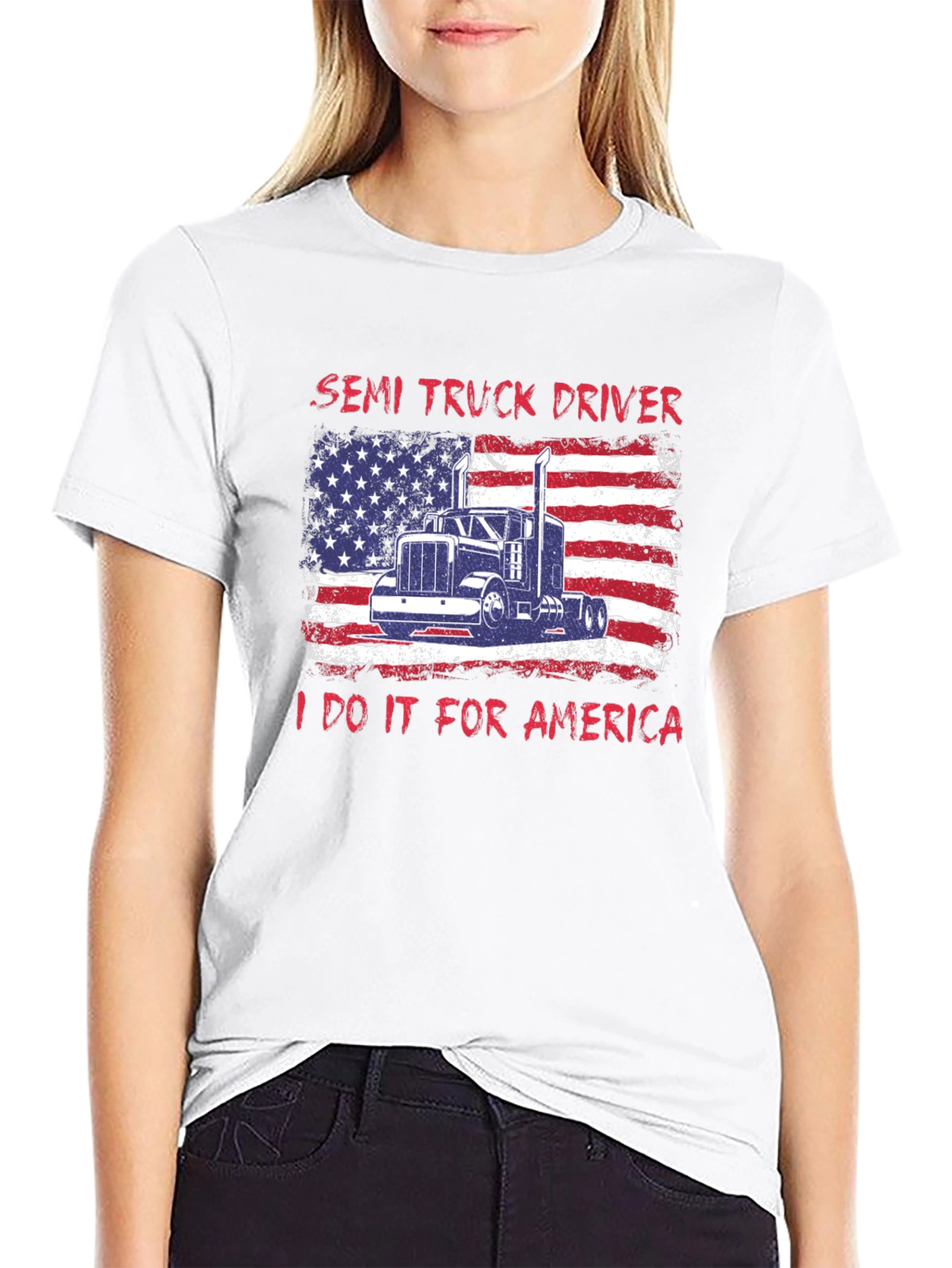 Semi Truck Driver Patriotic USA Flag Graphic T-Shirt