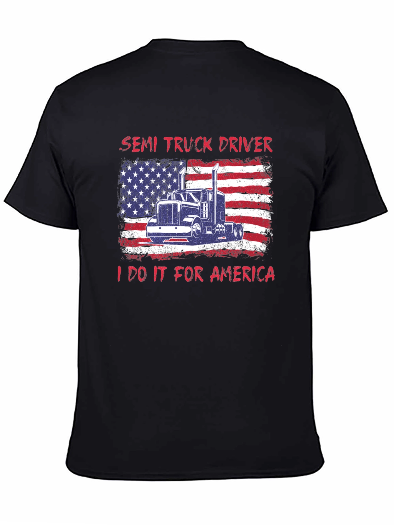 Semi Truck Driver Patriotic USA Flag Graphic T-Shirt