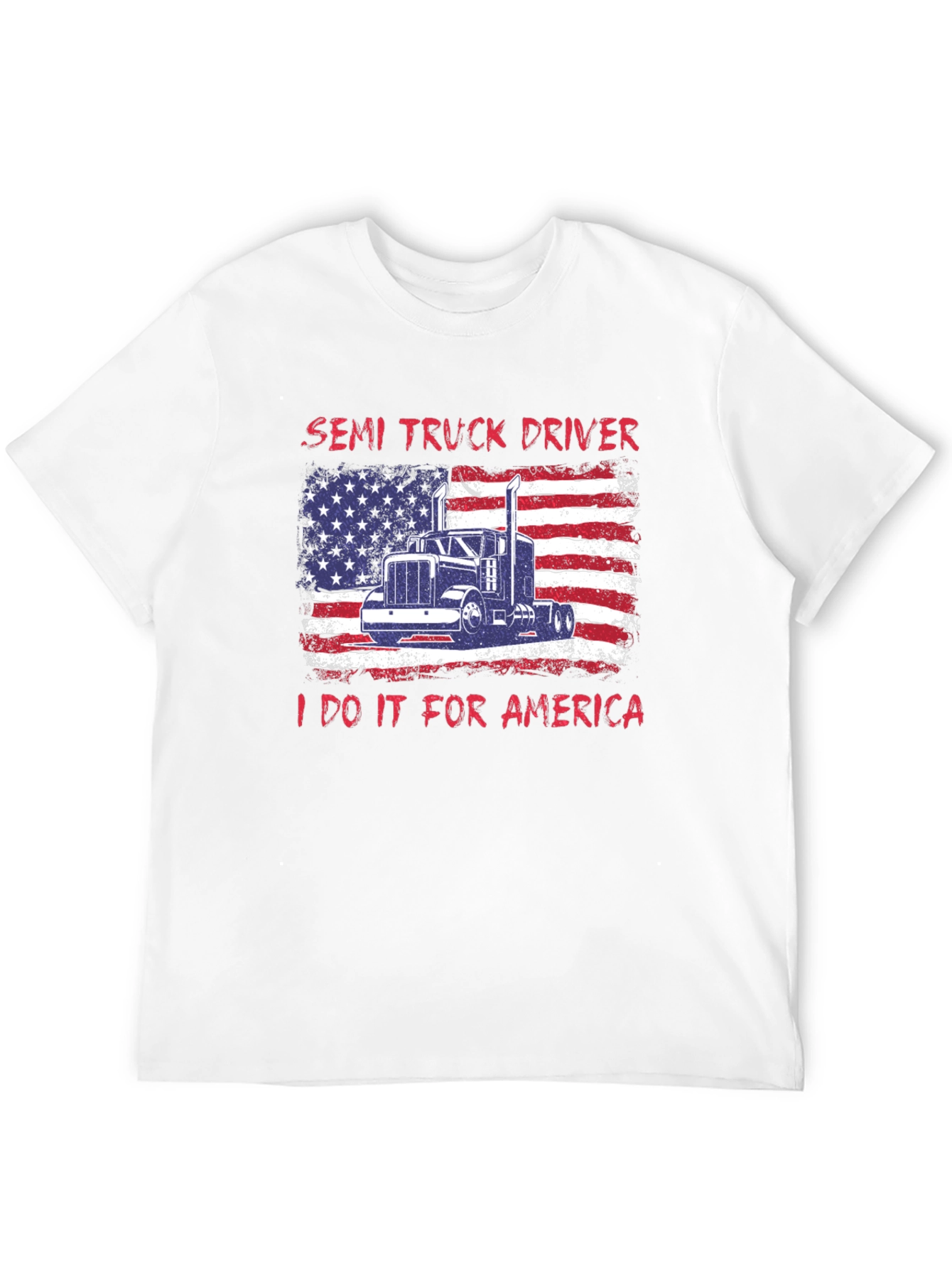 Semi Truck Driver Patriotic USA Flag Graphic T-Shirt