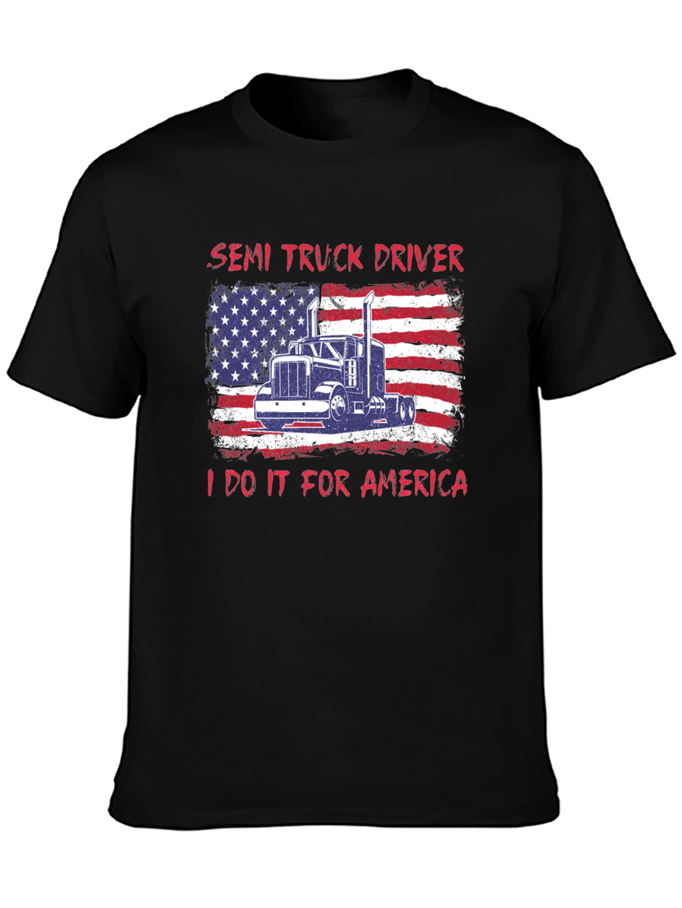 Semi Truck Driver Patriotic USA Flag Graphic T-Shirt
