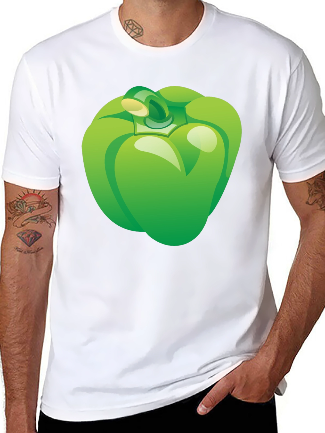 Green Pepper Graphic Tee - Casual Black T-Shirt