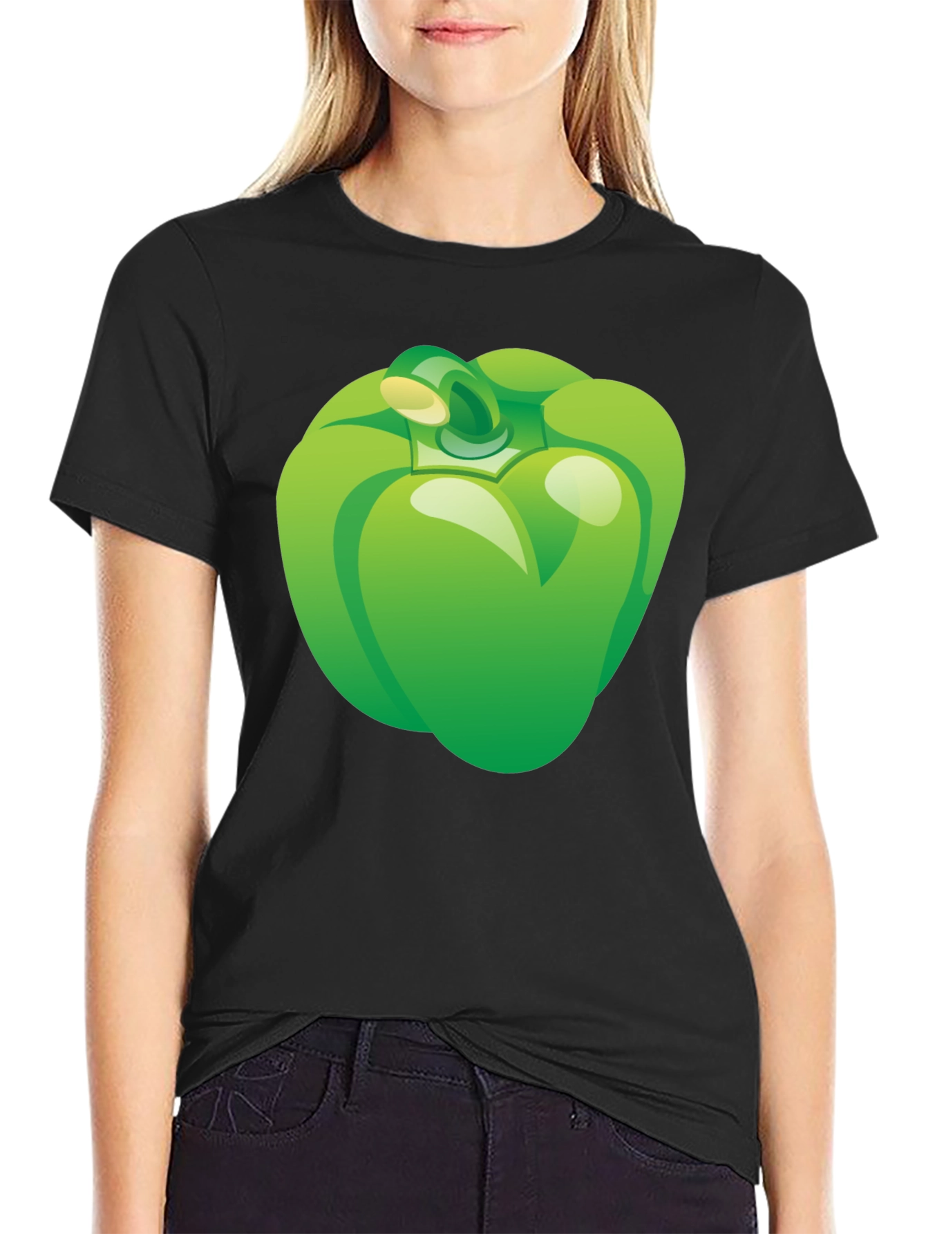 Green Pepper Graphic Tee - Casual Black T-Shirt