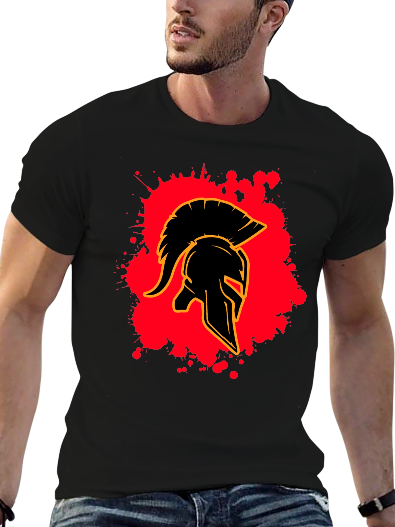 Spartan Helmet Graphic Tee - Black Cotton Blend