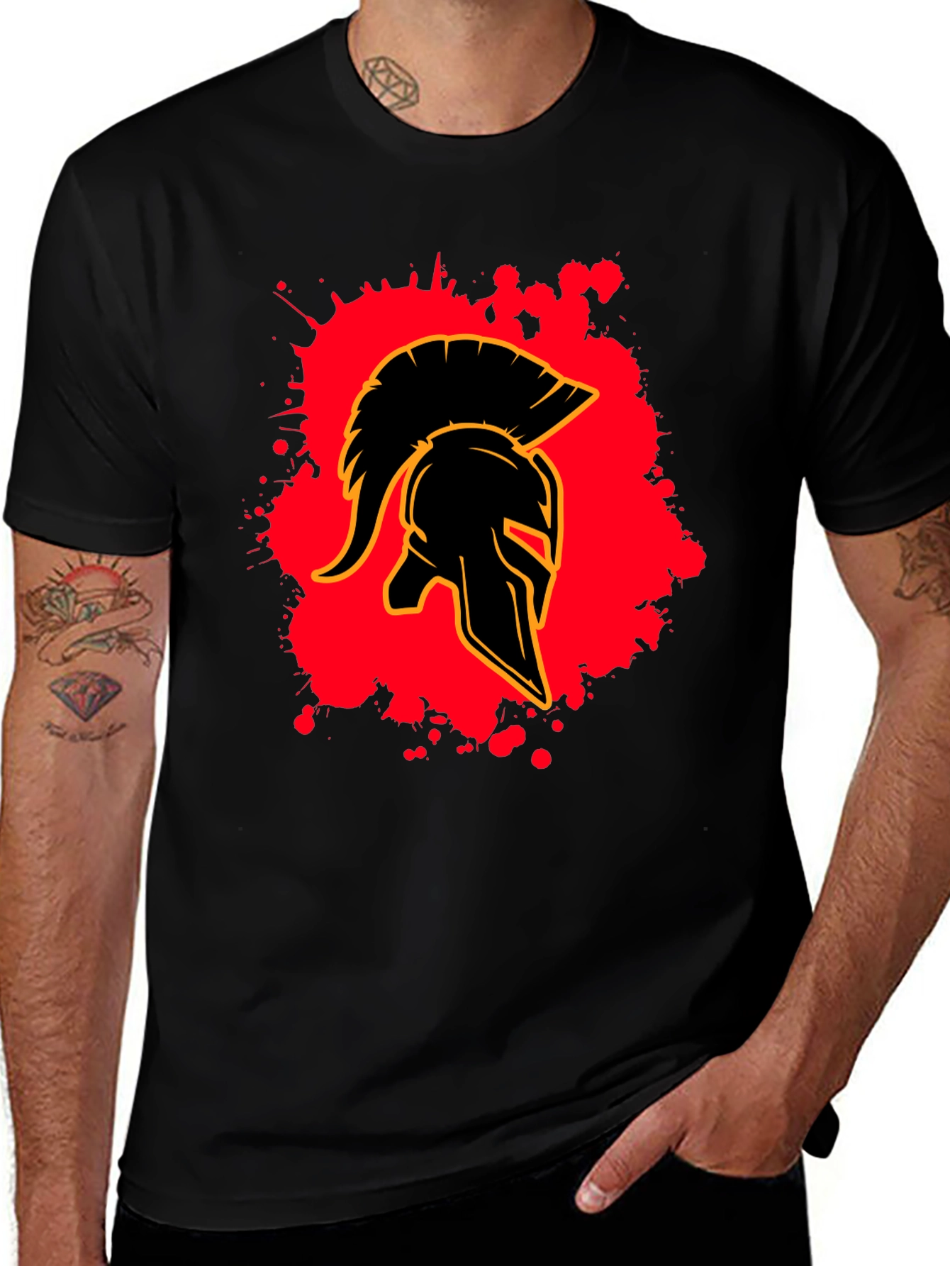 Spartan Helmet Graphic Tee - Black Cotton Blend