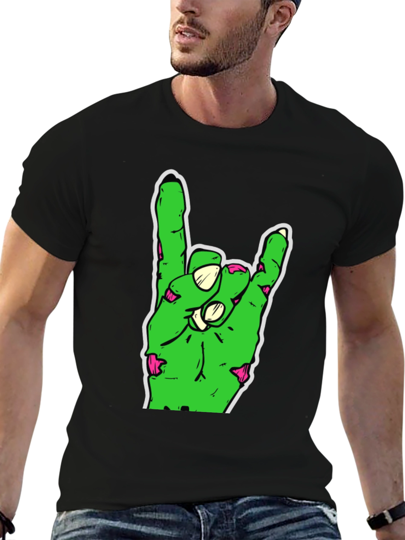 Zombie Hand Rock On Black T-Shirt