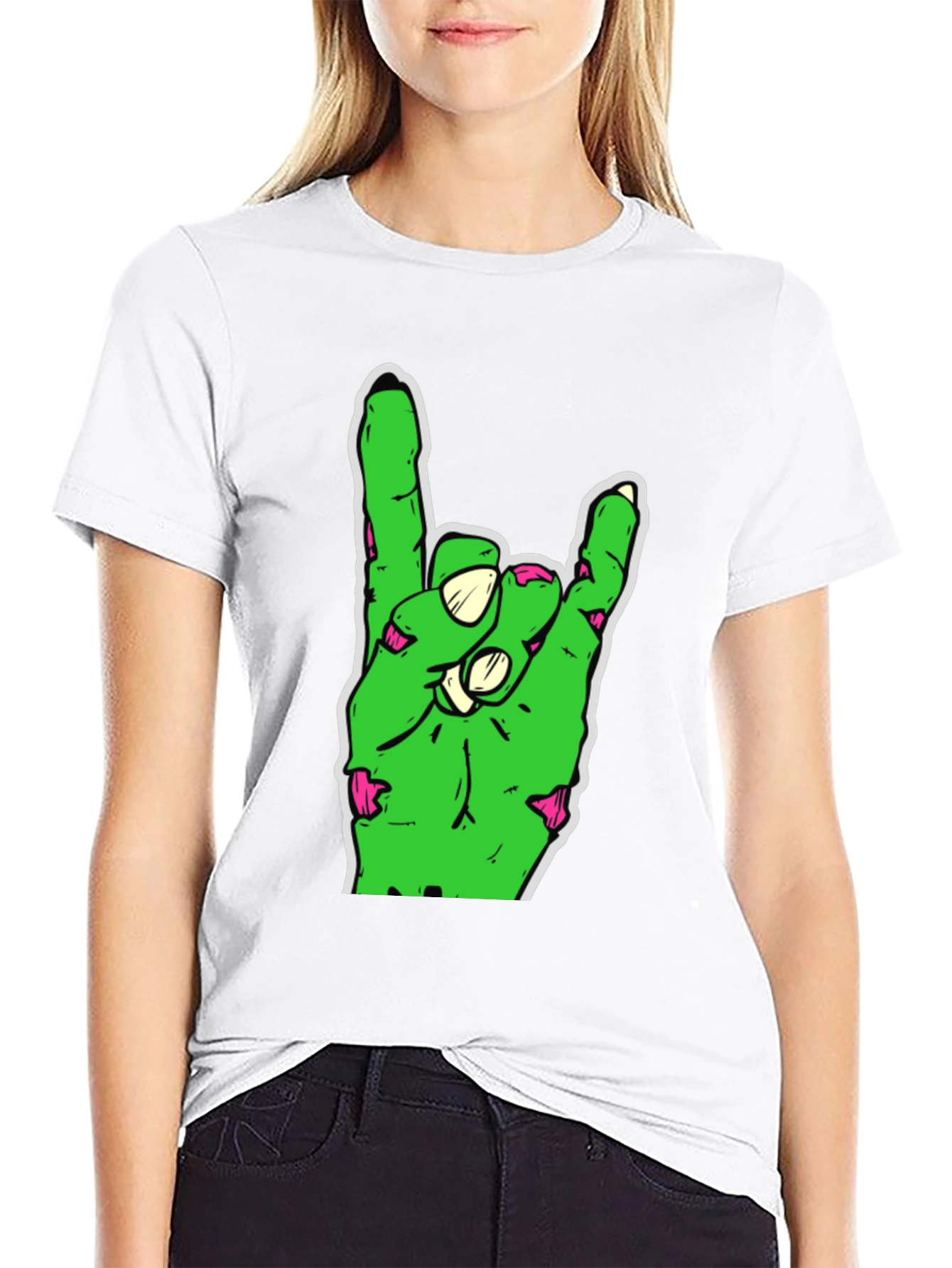 Zombie Hand Rock On Black T-Shirt