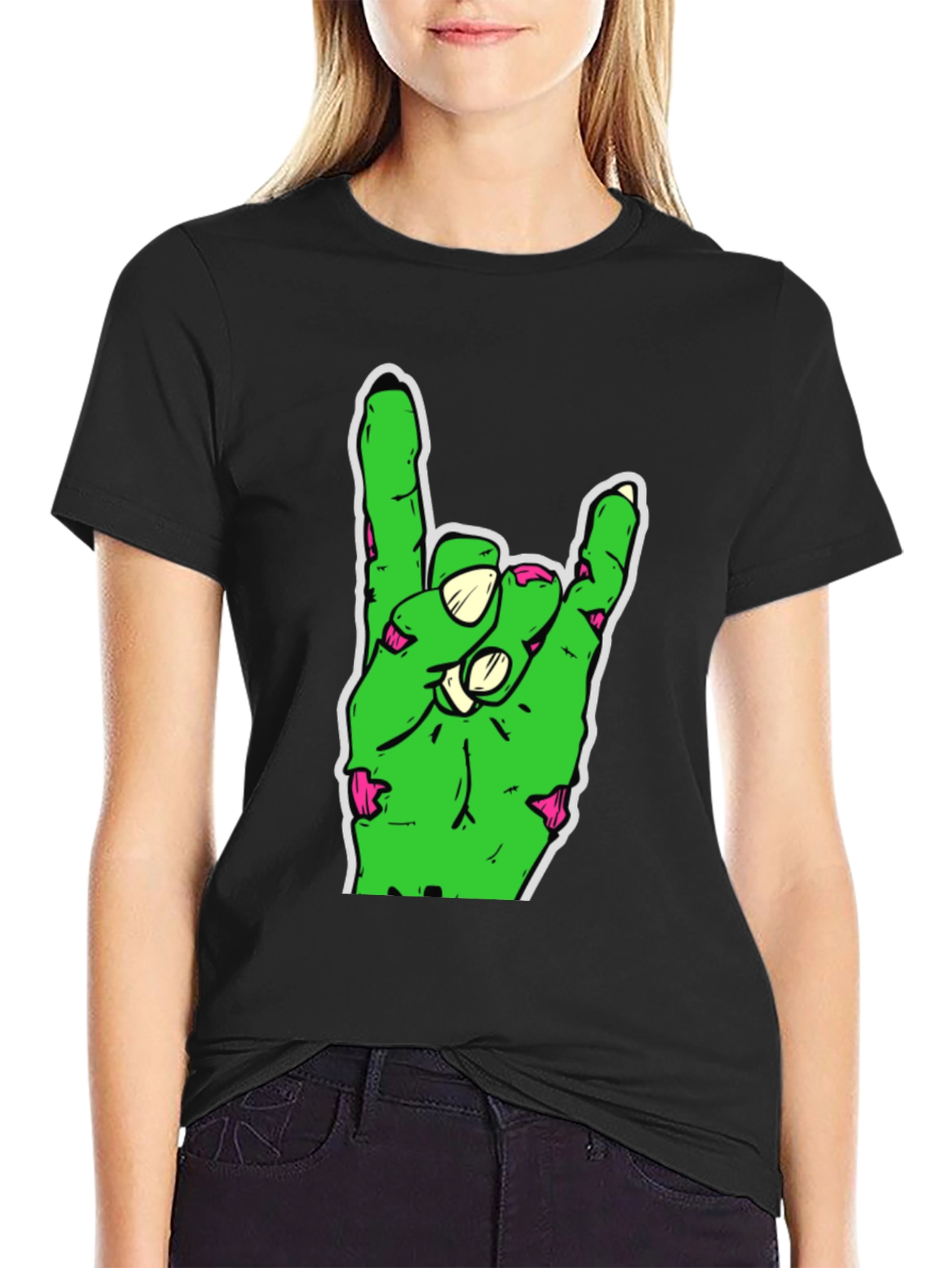 Zombie Hand Rock On Black T-Shirt