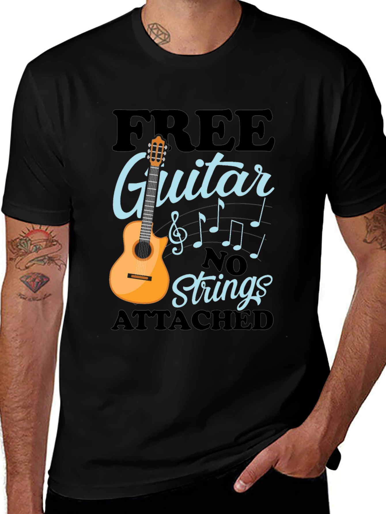 Free Guitar No Strings Attached Funny Musician T-Shirt