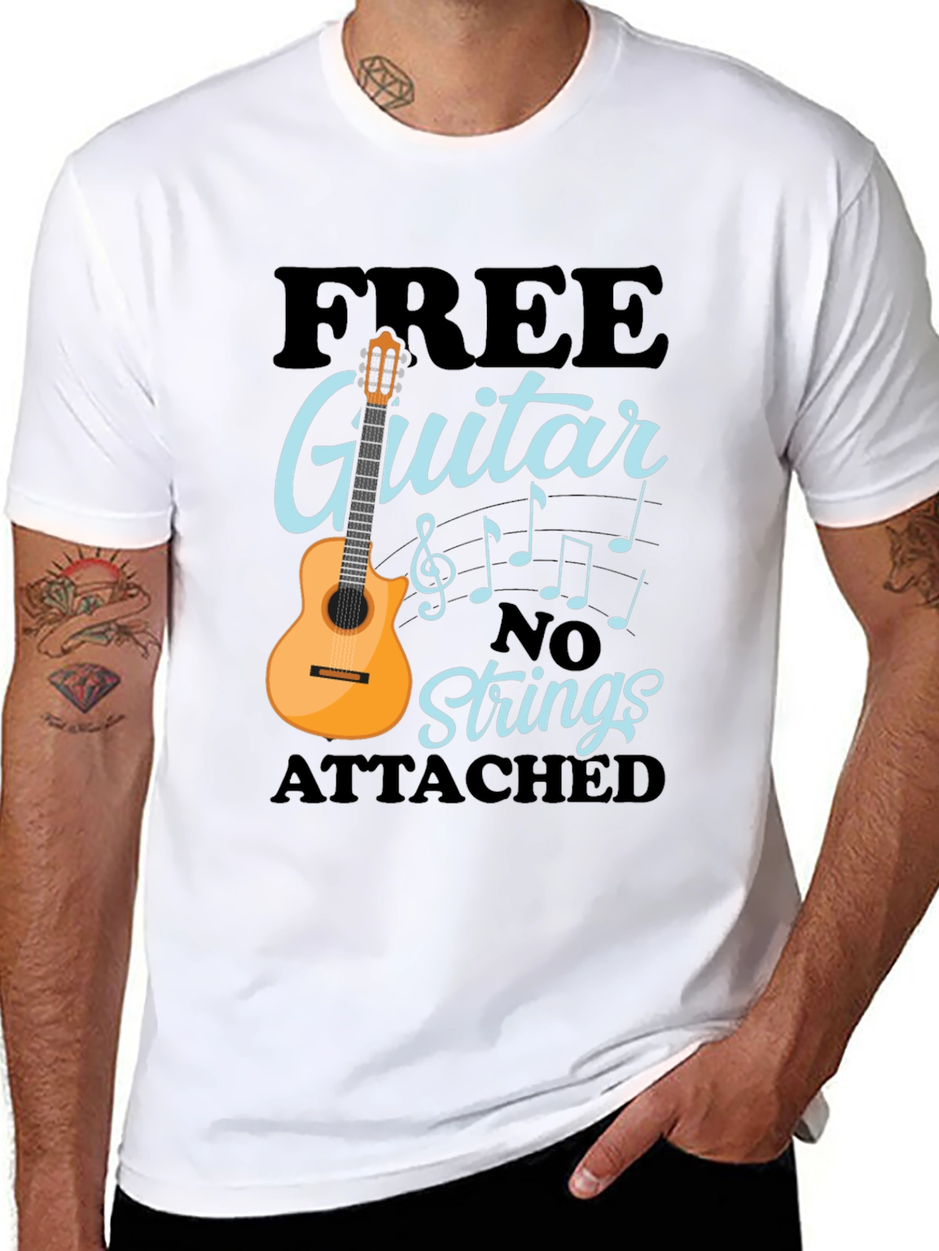 Free Guitar No Strings Attached Funny Musician T-Shirt