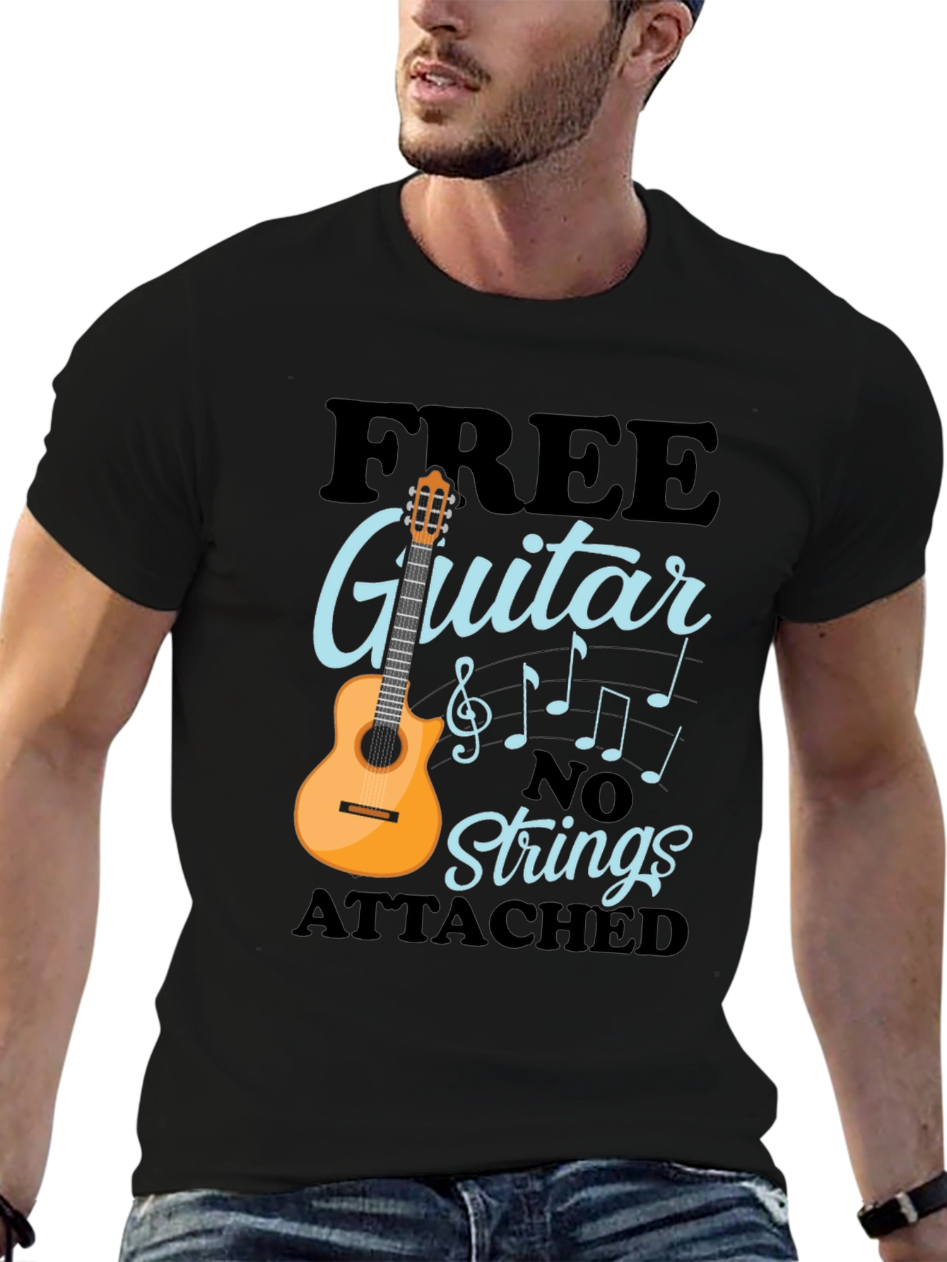 Free Guitar No Strings Attached Funny Musician T-Shirt
