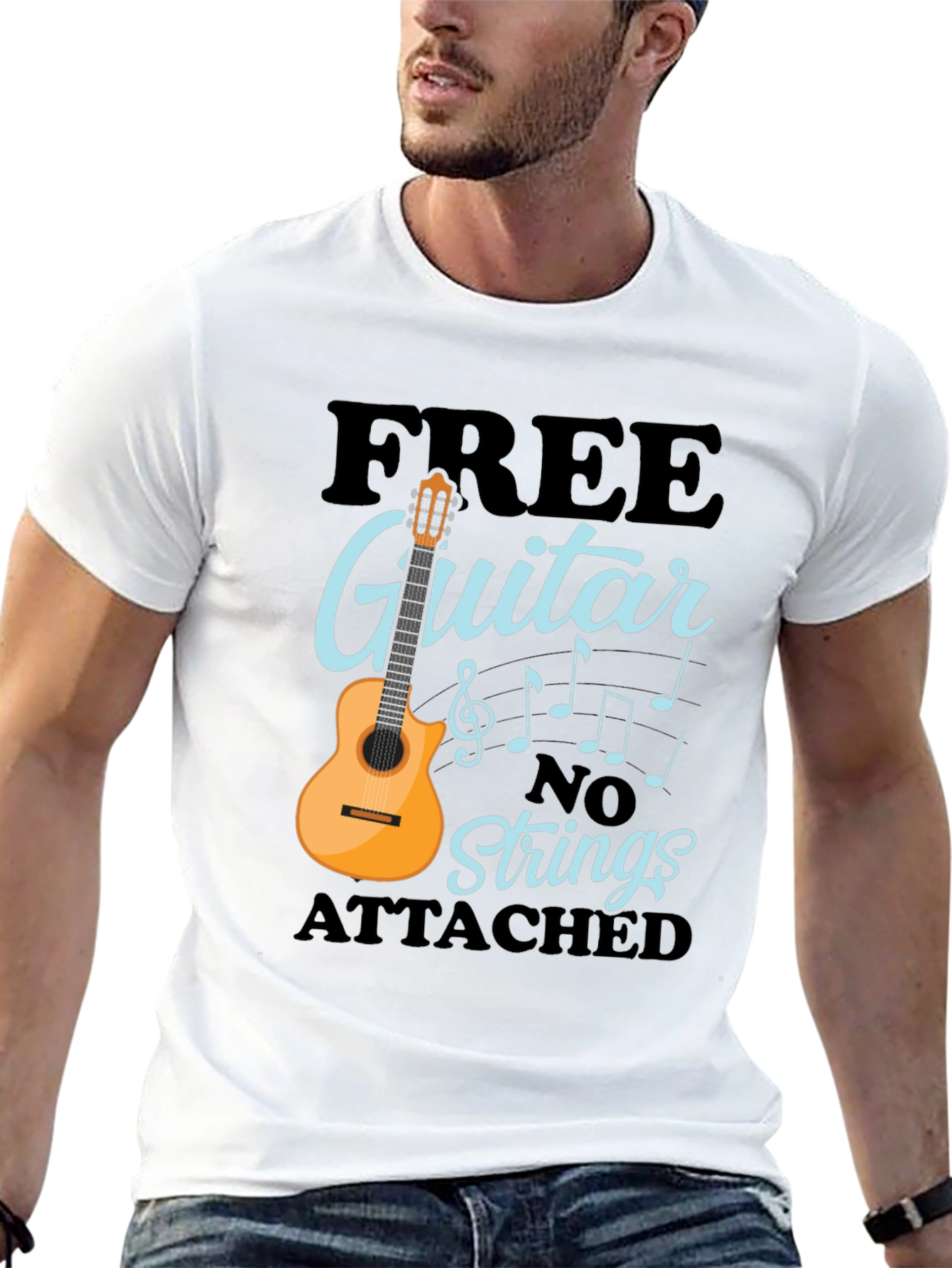 Free Guitar No Strings Attached Funny Musician T-Shirt