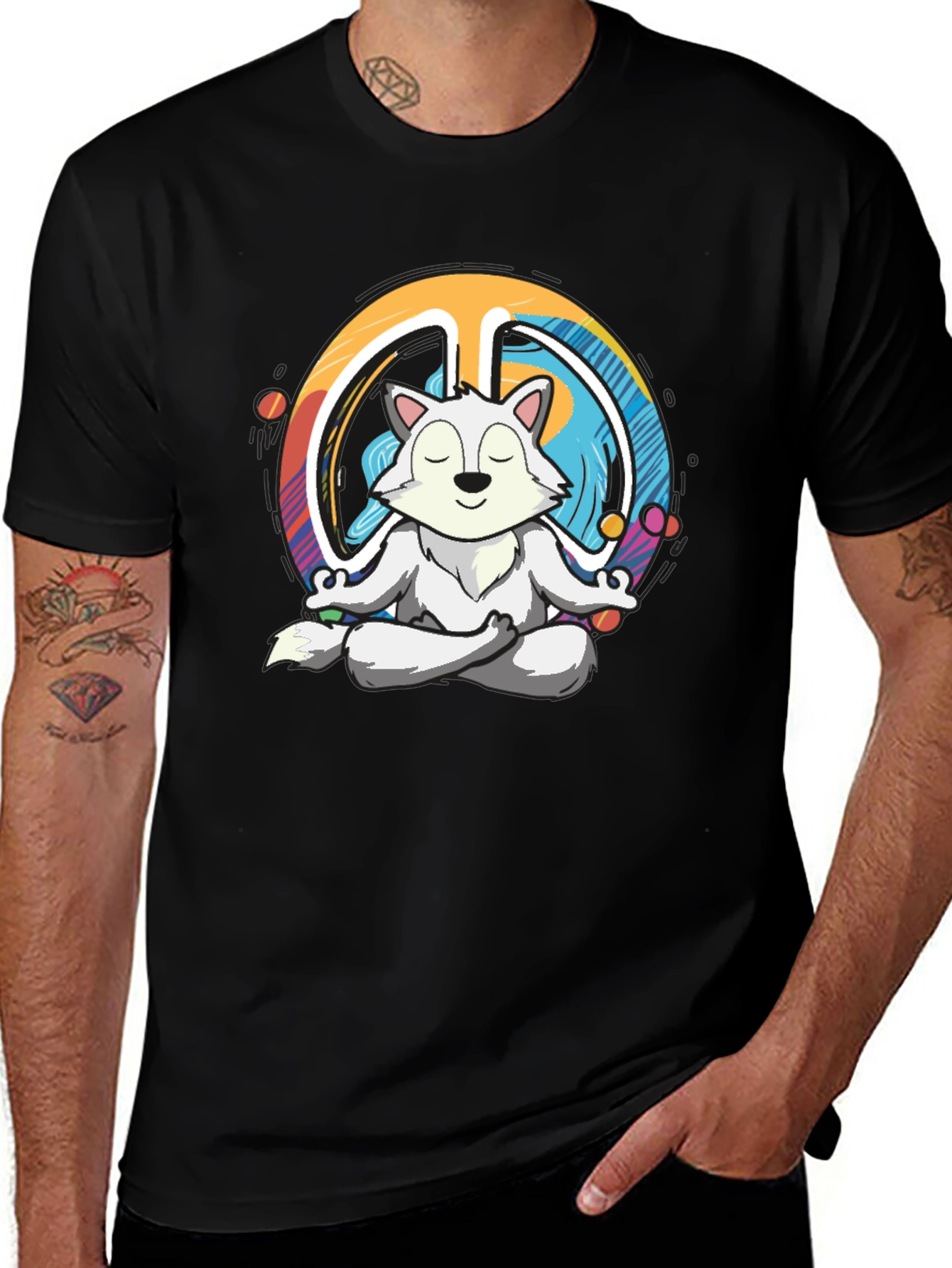 Meditating Wolf Peace Sign Graphic T-Shirt