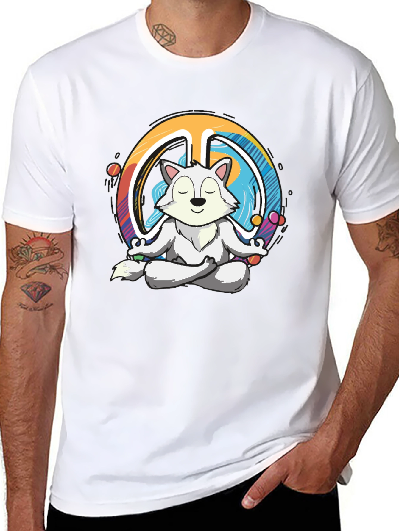 Meditating Wolf Peace Sign Graphic T-Shirt