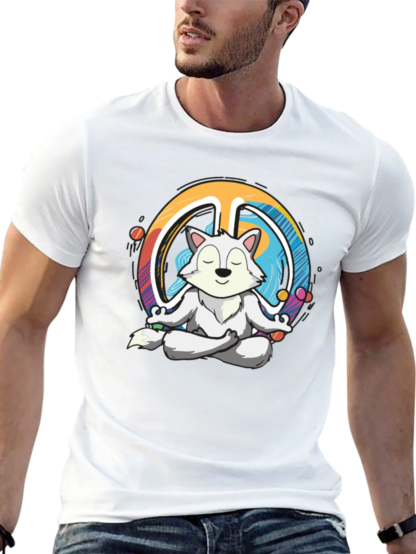 Meditating Wolf Peace Sign Graphic T-Shirt