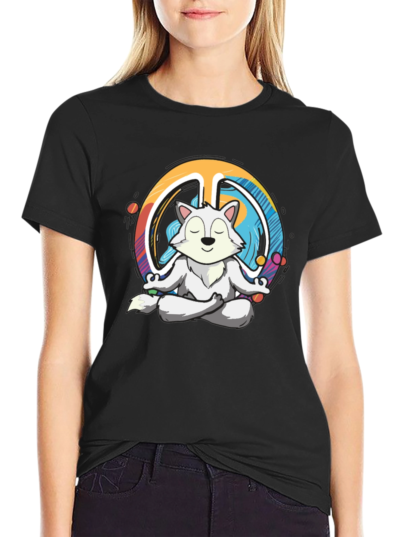 Meditating Wolf Peace Sign Graphic T-Shirt