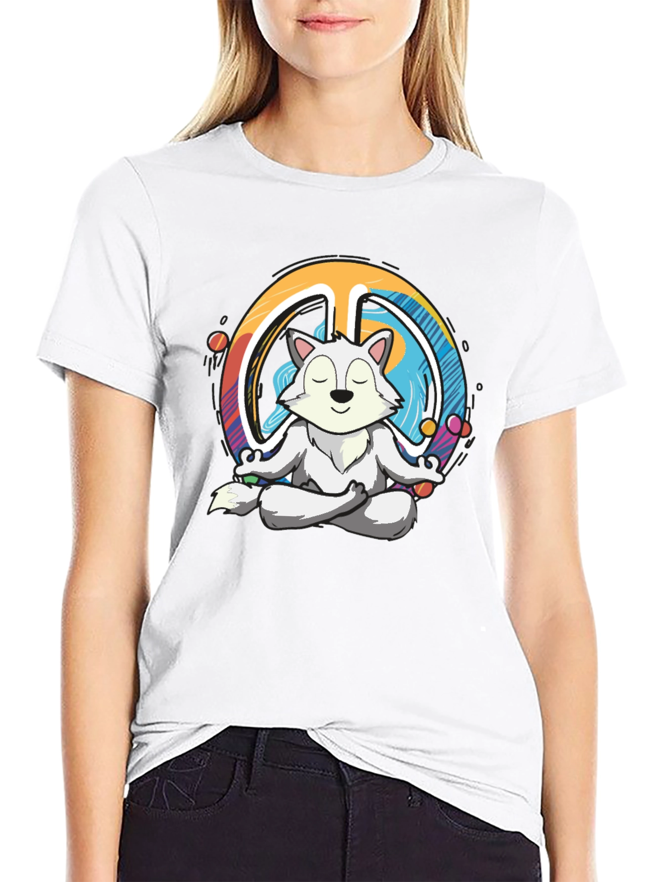 Meditating Wolf Peace Sign Graphic T-Shirt