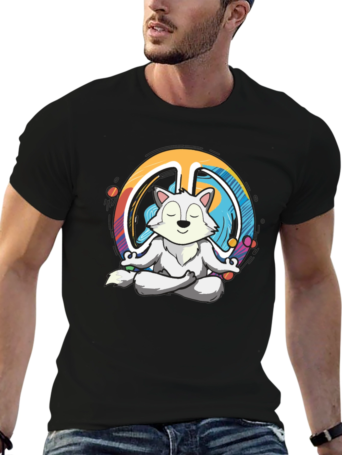 Meditating Wolf Peace Sign Graphic T-Shirt