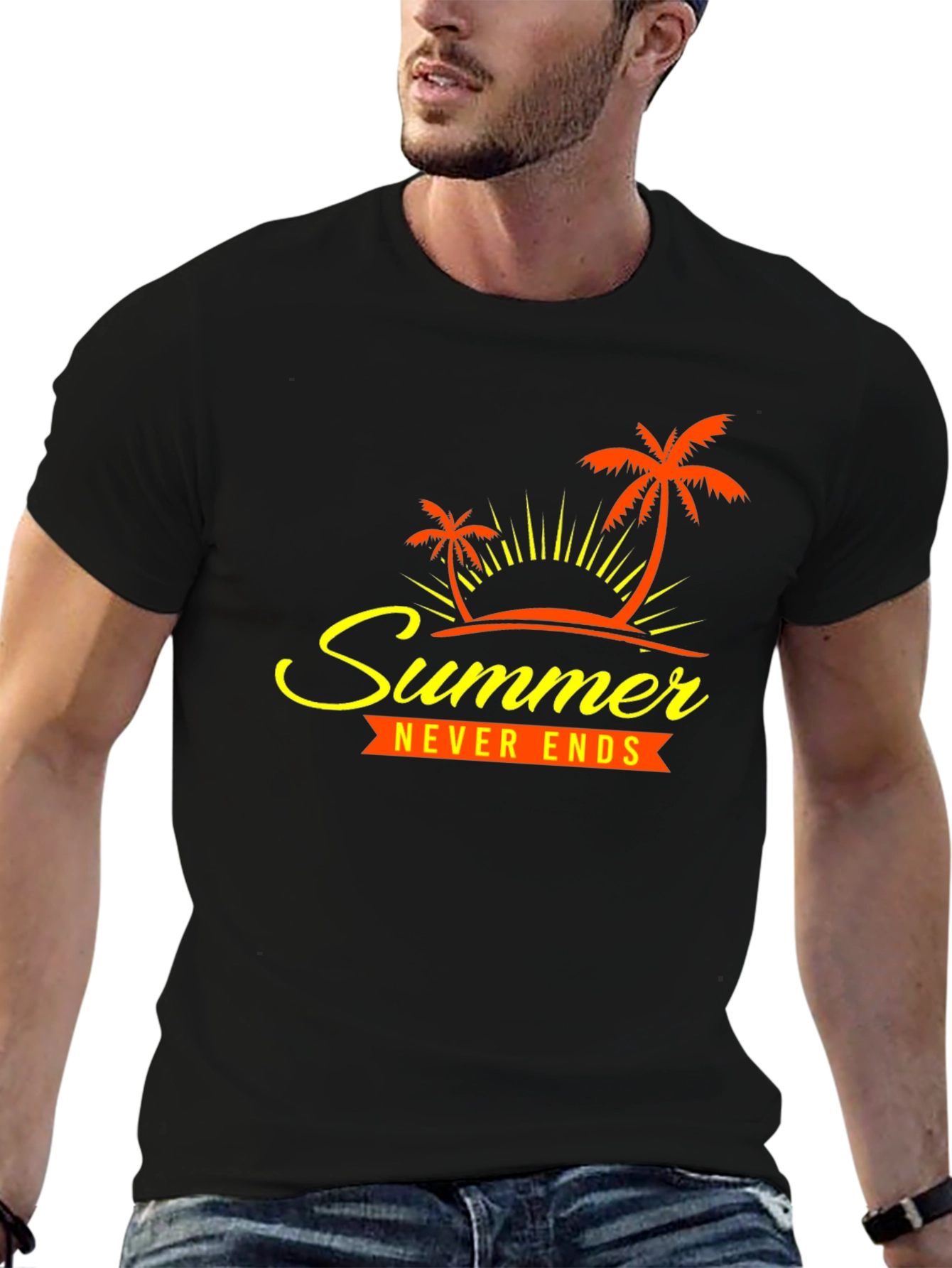 Summer Never Ends Graphic Tee - Tropical Palm Design