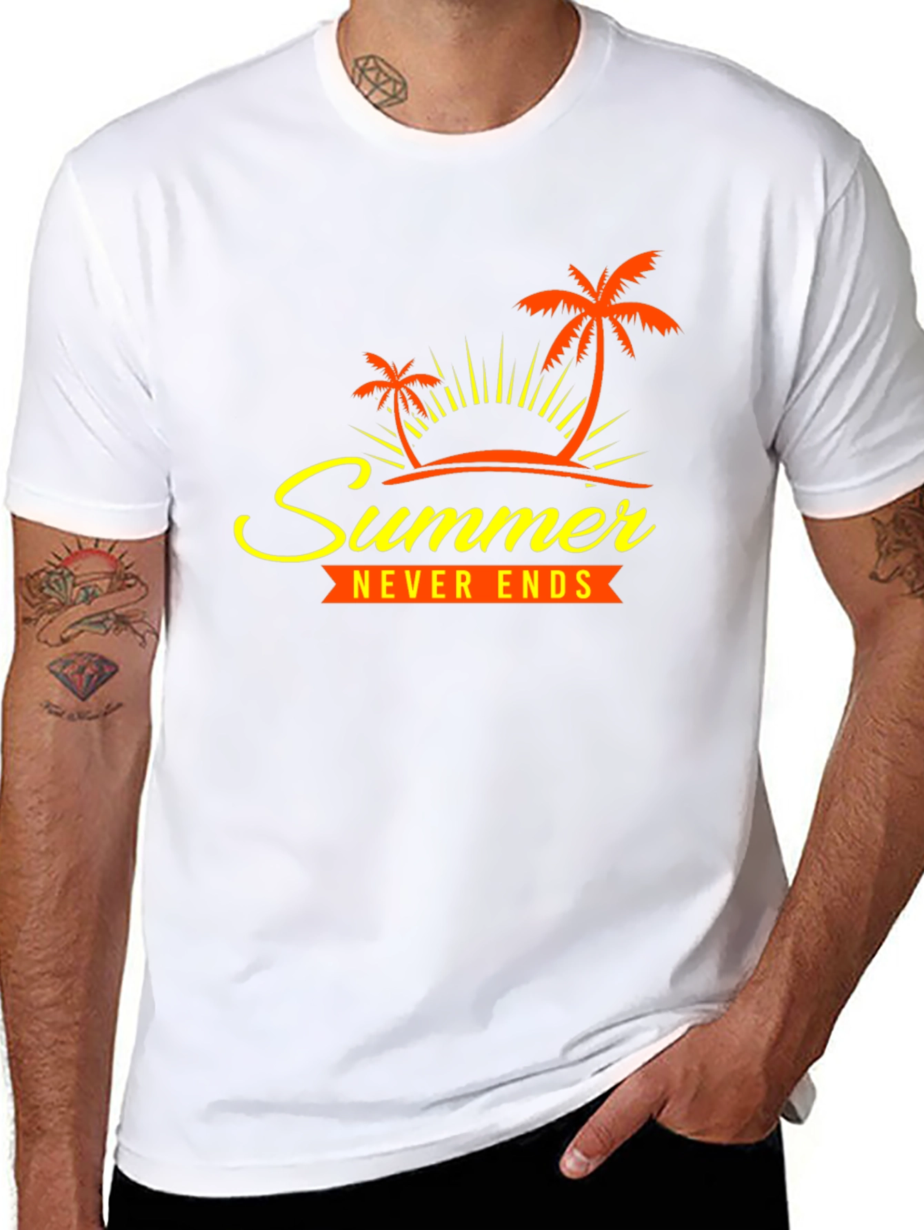 Summer Never Ends Graphic Tee - Tropical Palm Design