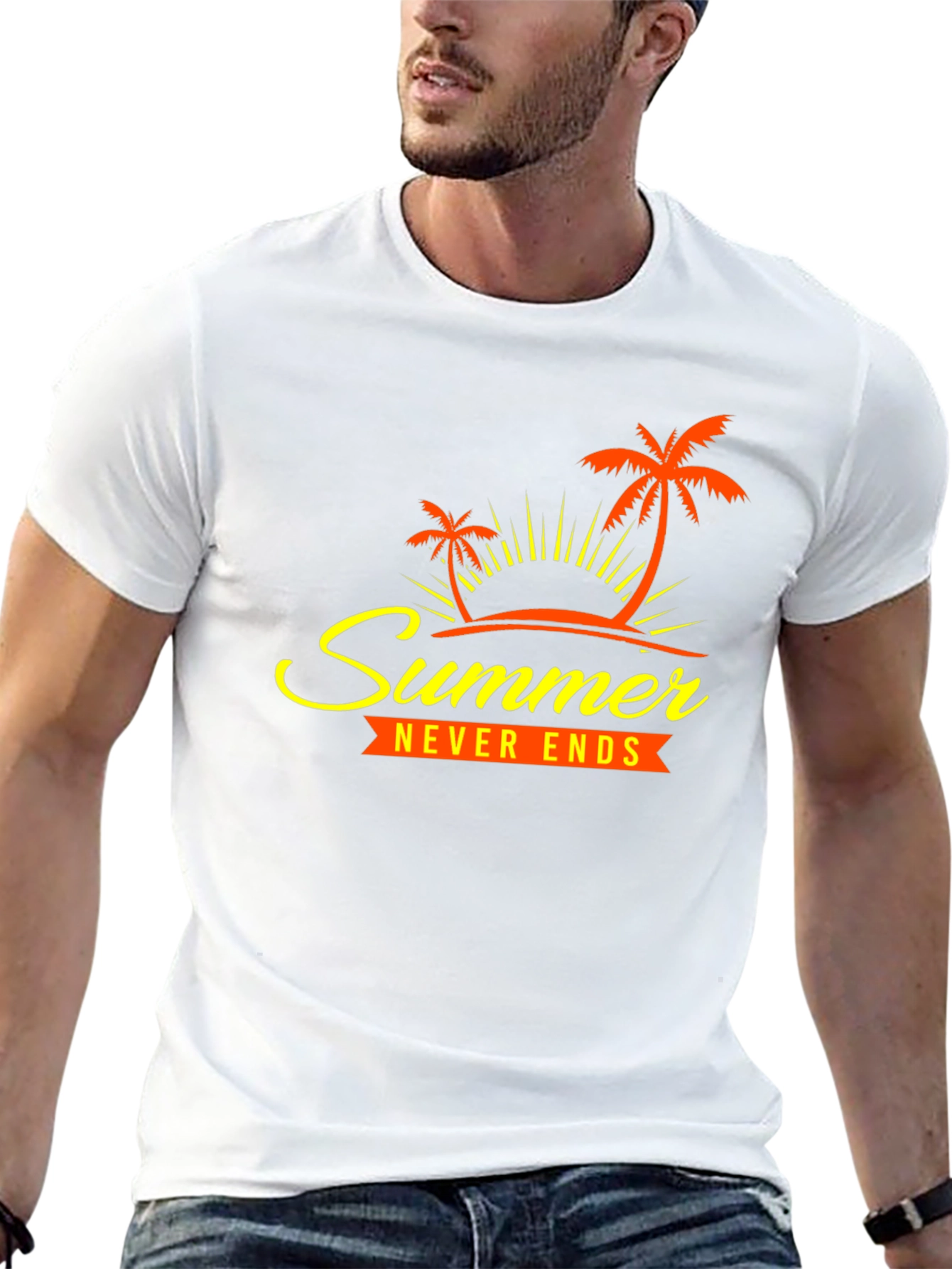 Summer Never Ends Graphic Tee - Tropical Palm Design