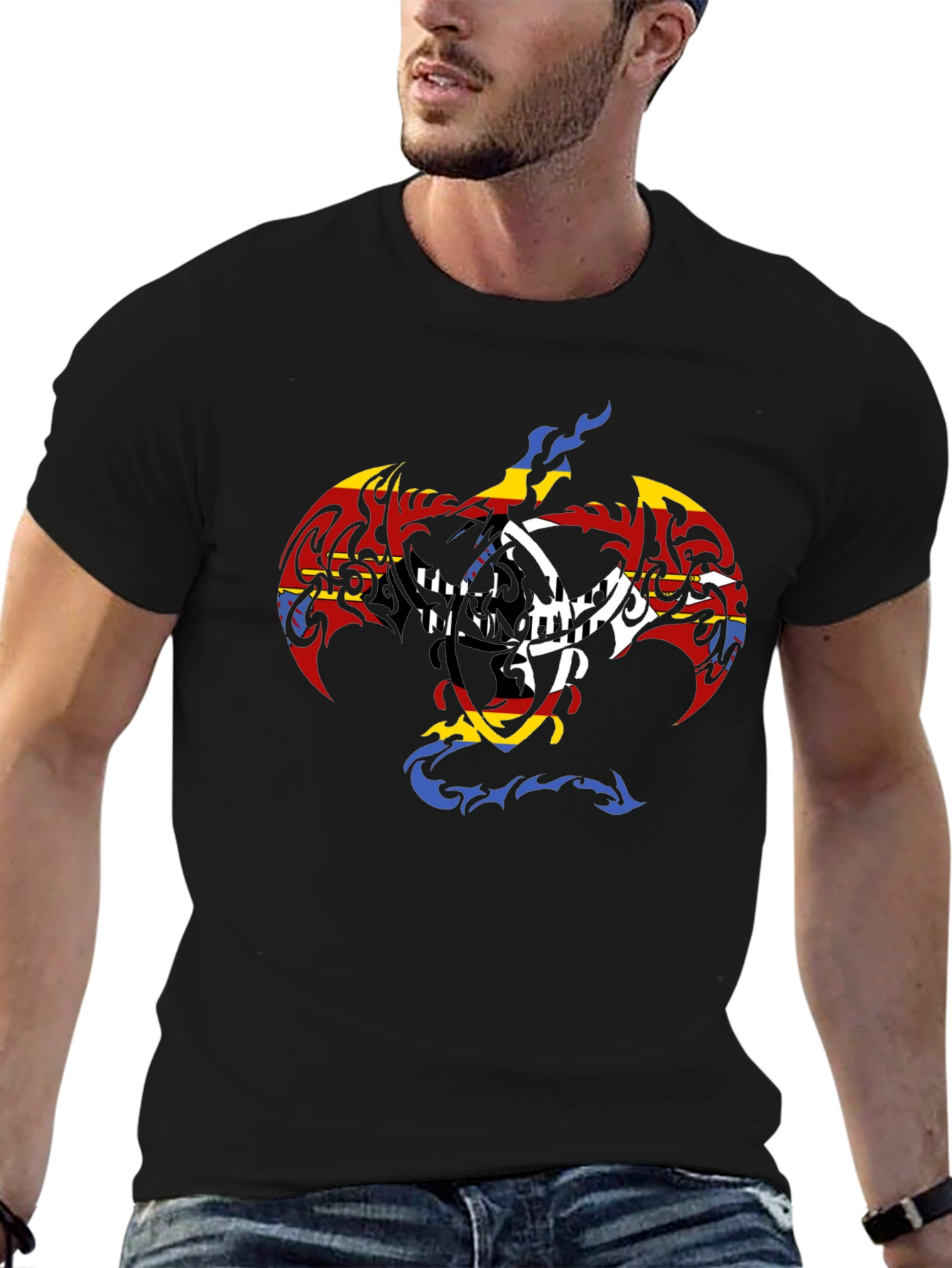 Tribal Dragon Graphic Black T-Shirt