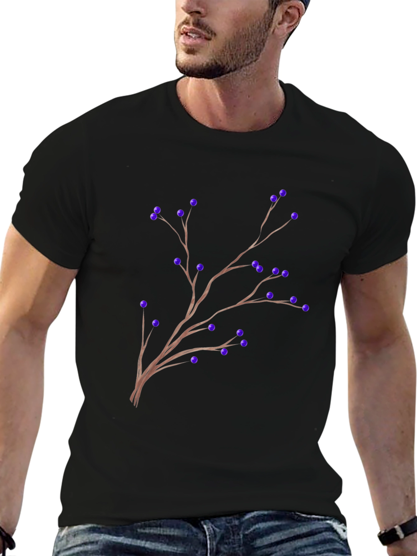 Berries on Branch Graphic Tee - Black