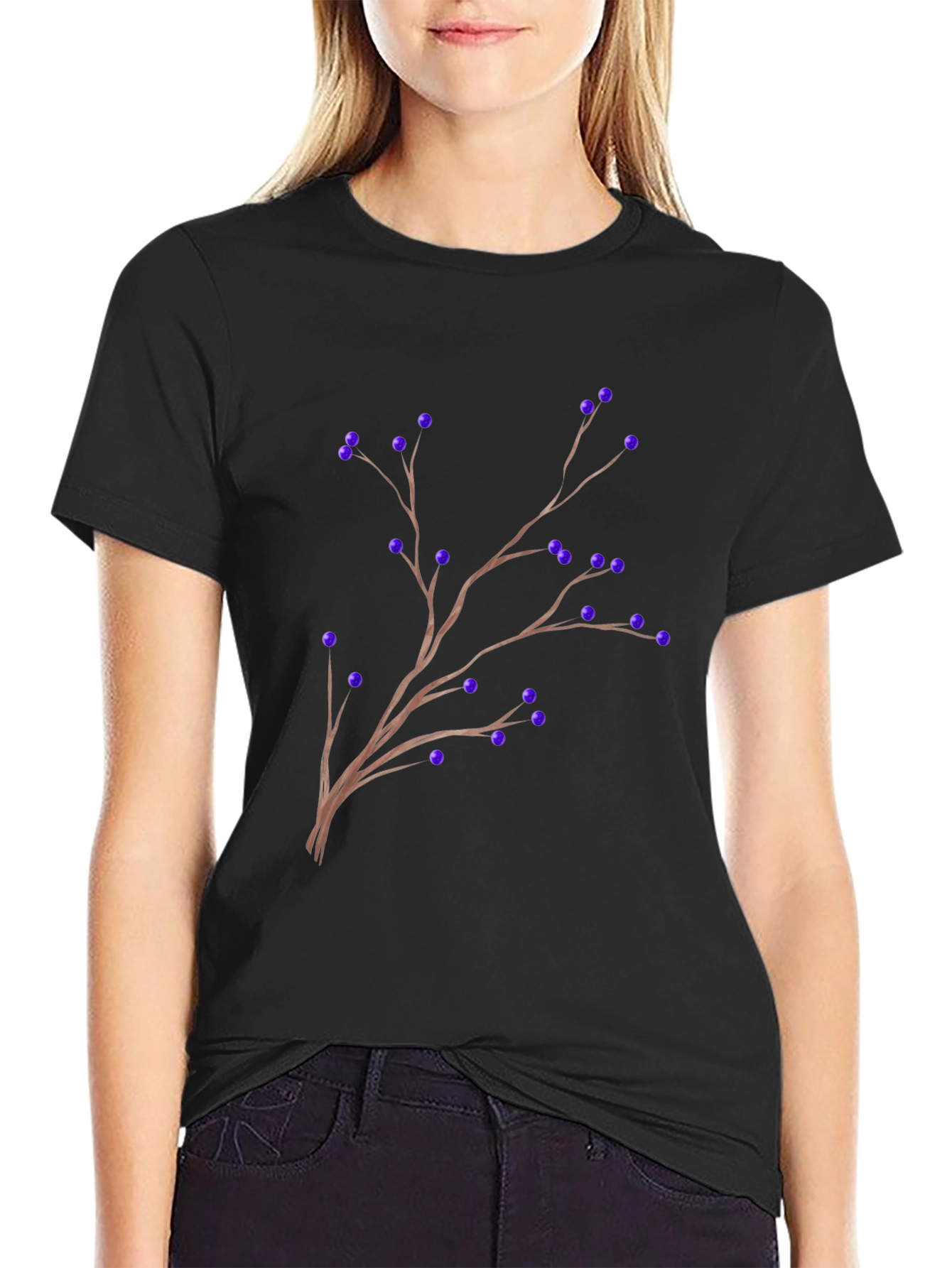Berries on Branch Graphic Tee - Black