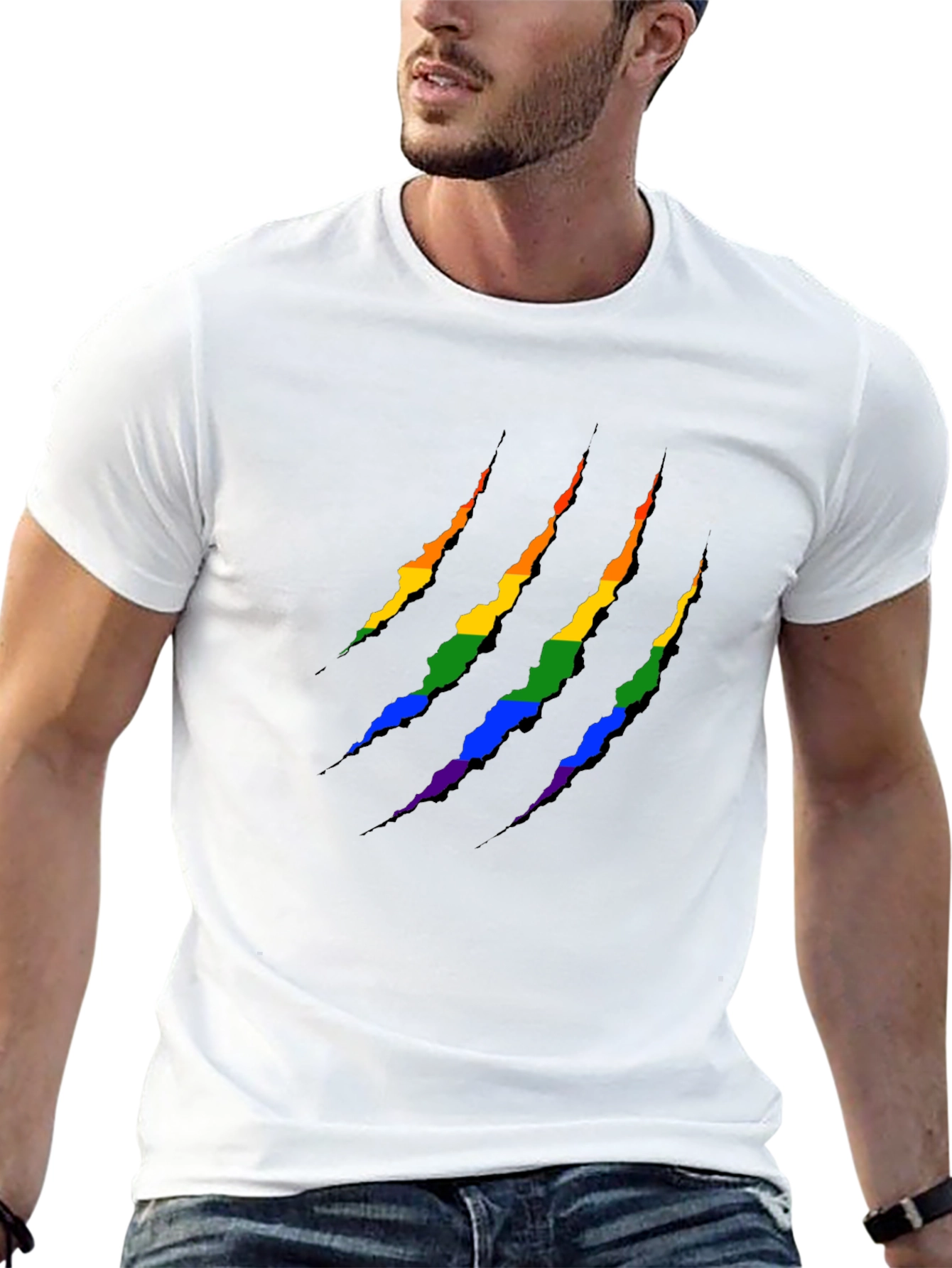 Rainbow Claw Marks Graphic Black T-Shirt