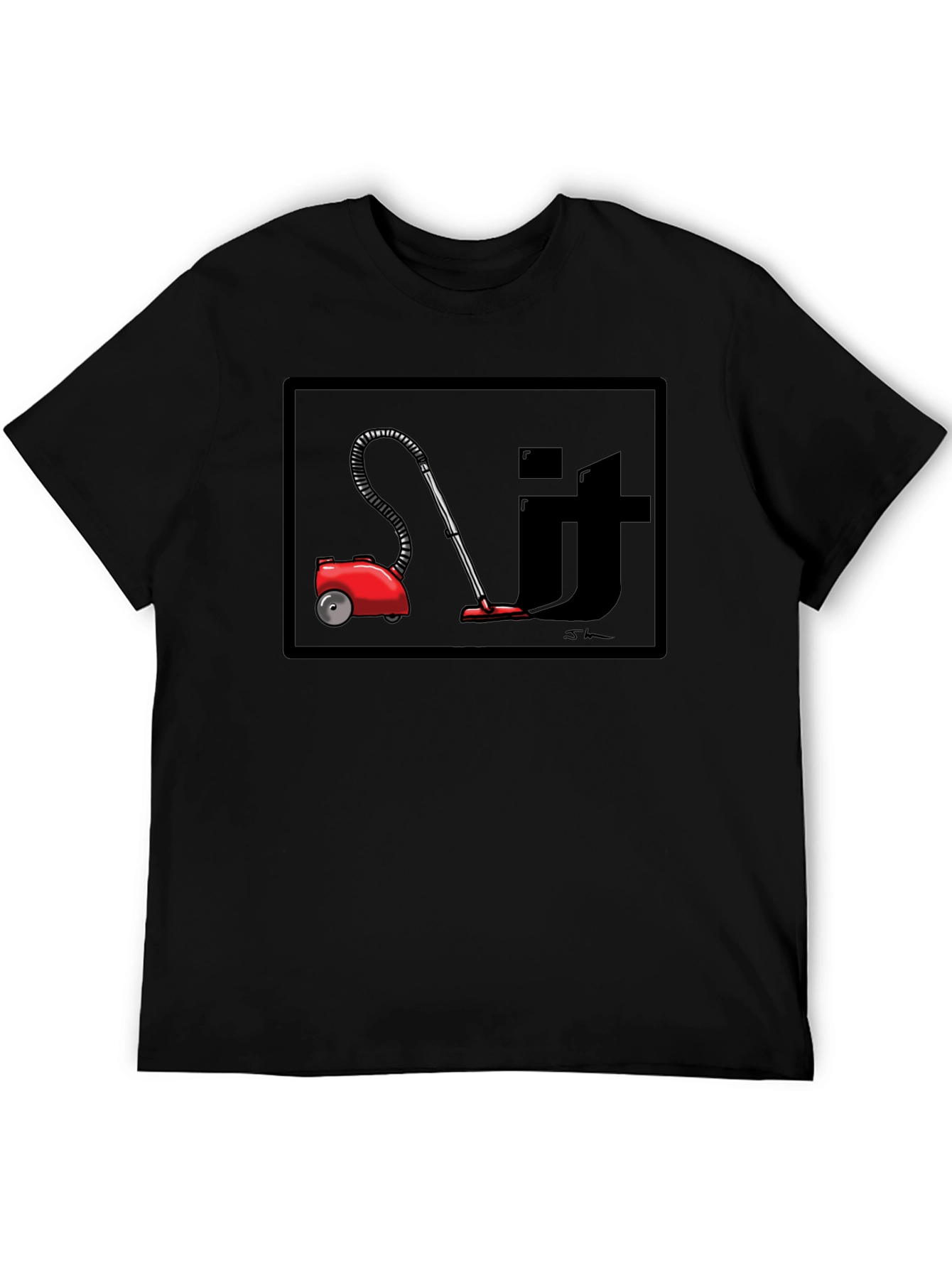 Red Vacuum Clean It Black T-Shirt