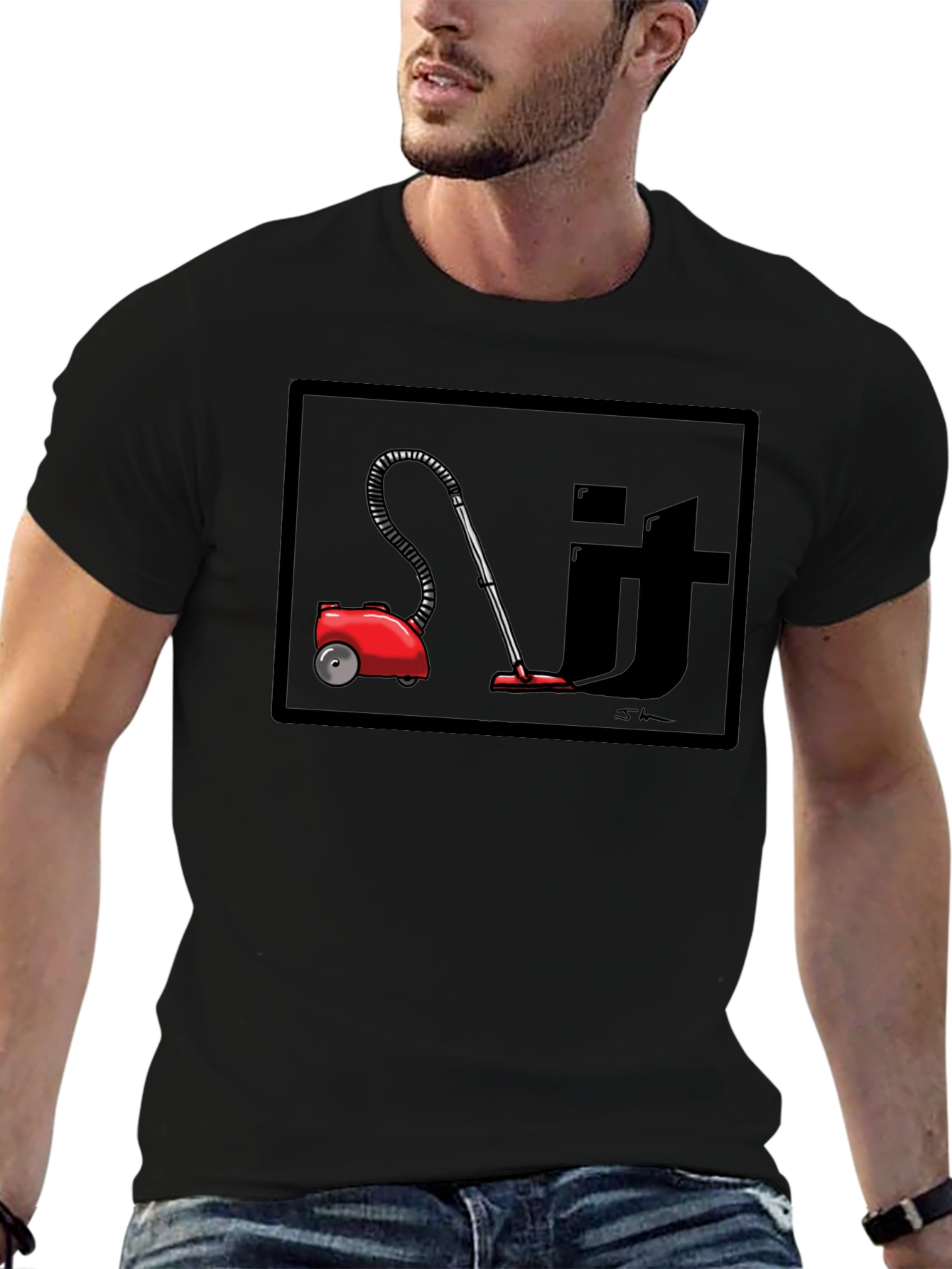 Red Vacuum Clean It Black T-Shirt