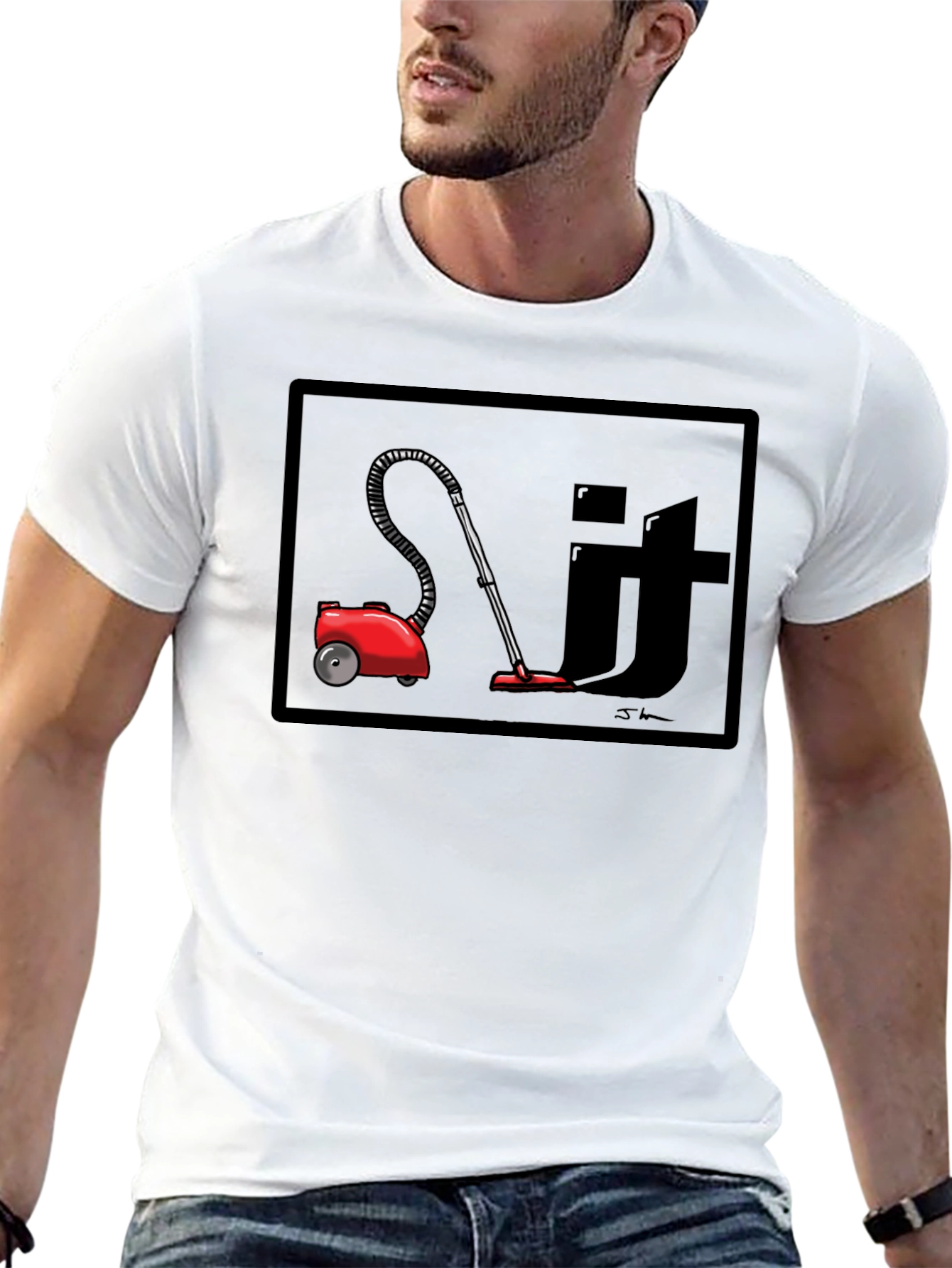 Red Vacuum Clean It Black T-Shirt