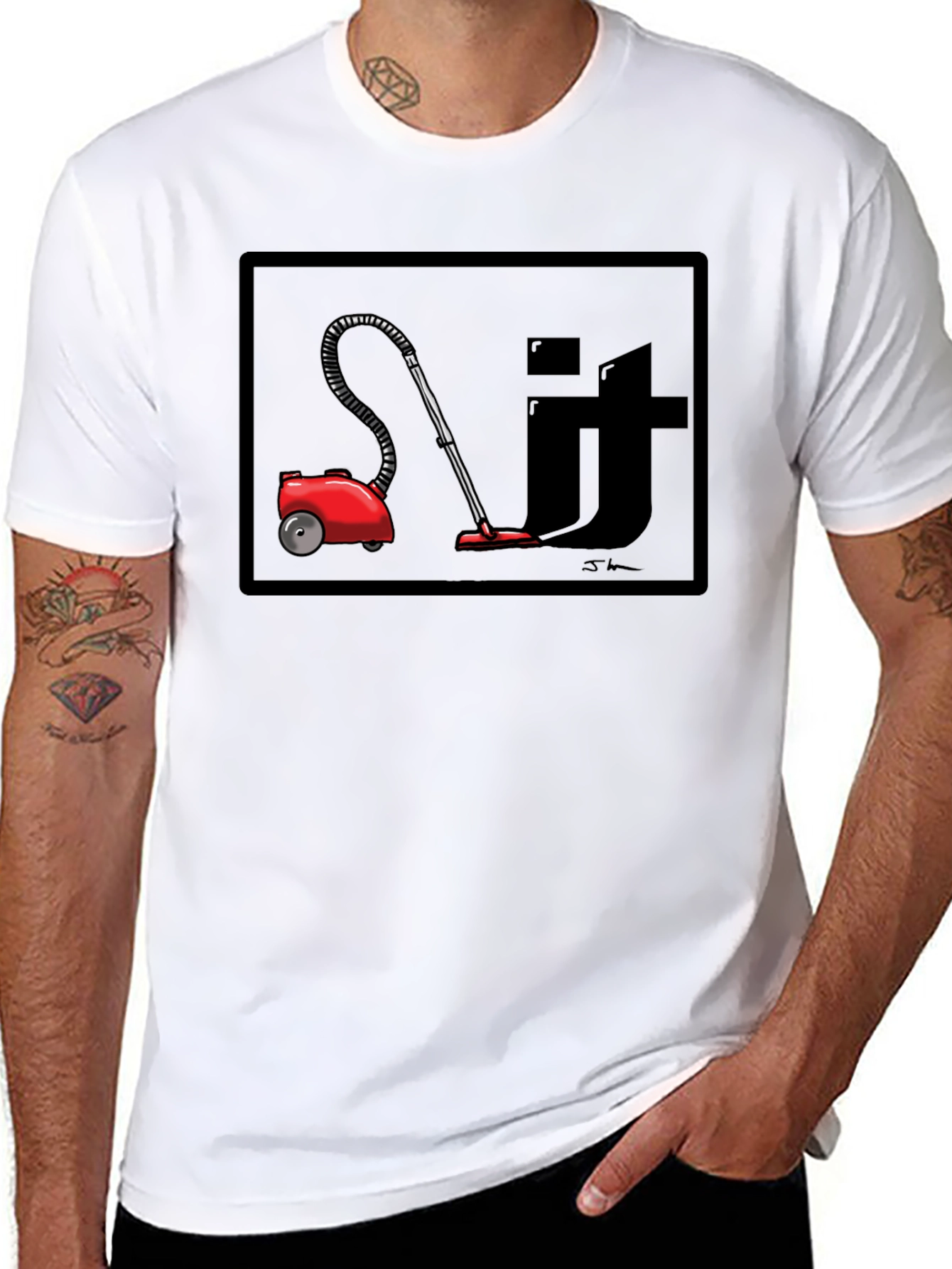 Red Vacuum Clean It Black T-Shirt