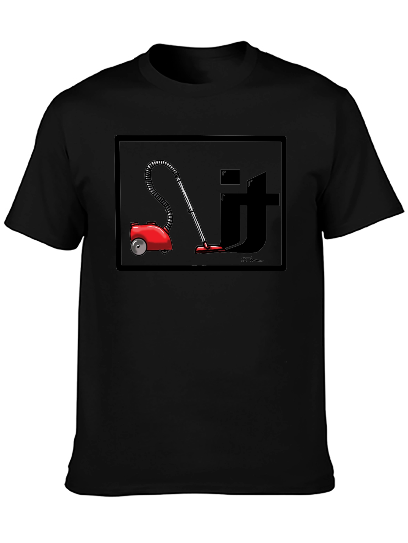 Red Vacuum Clean It Black T-Shirt
