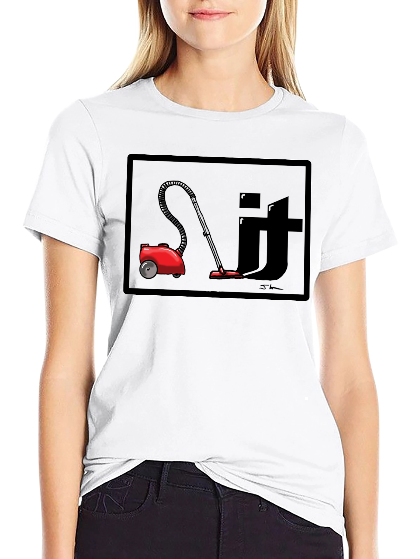 Red Vacuum Clean It Black T-Shirt