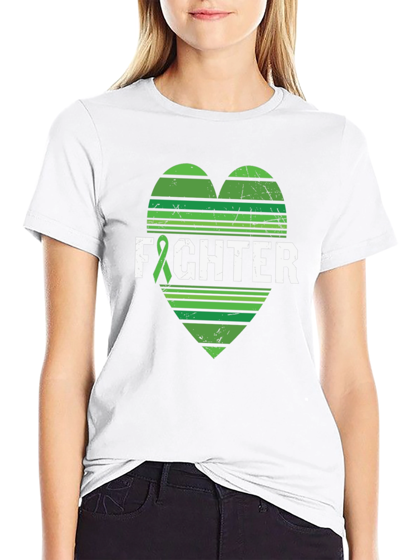 Fighter T-Shirt Green Ribbon Heart Tee